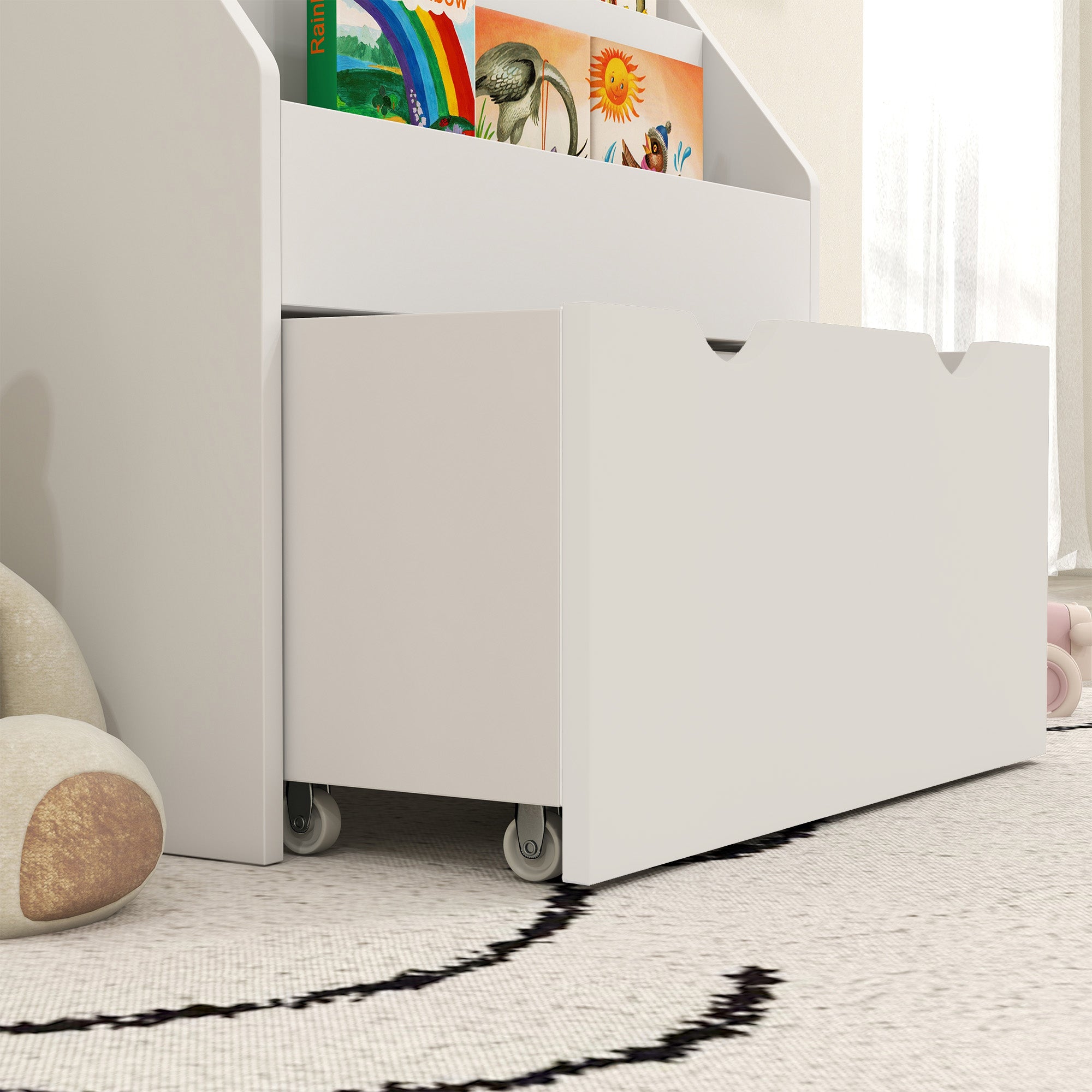 AIYAPLAY Bookcase for Kids with Shelves, Drawer, Bookcase for Bedroom, Playroom, White - North Peak Garden Furniture