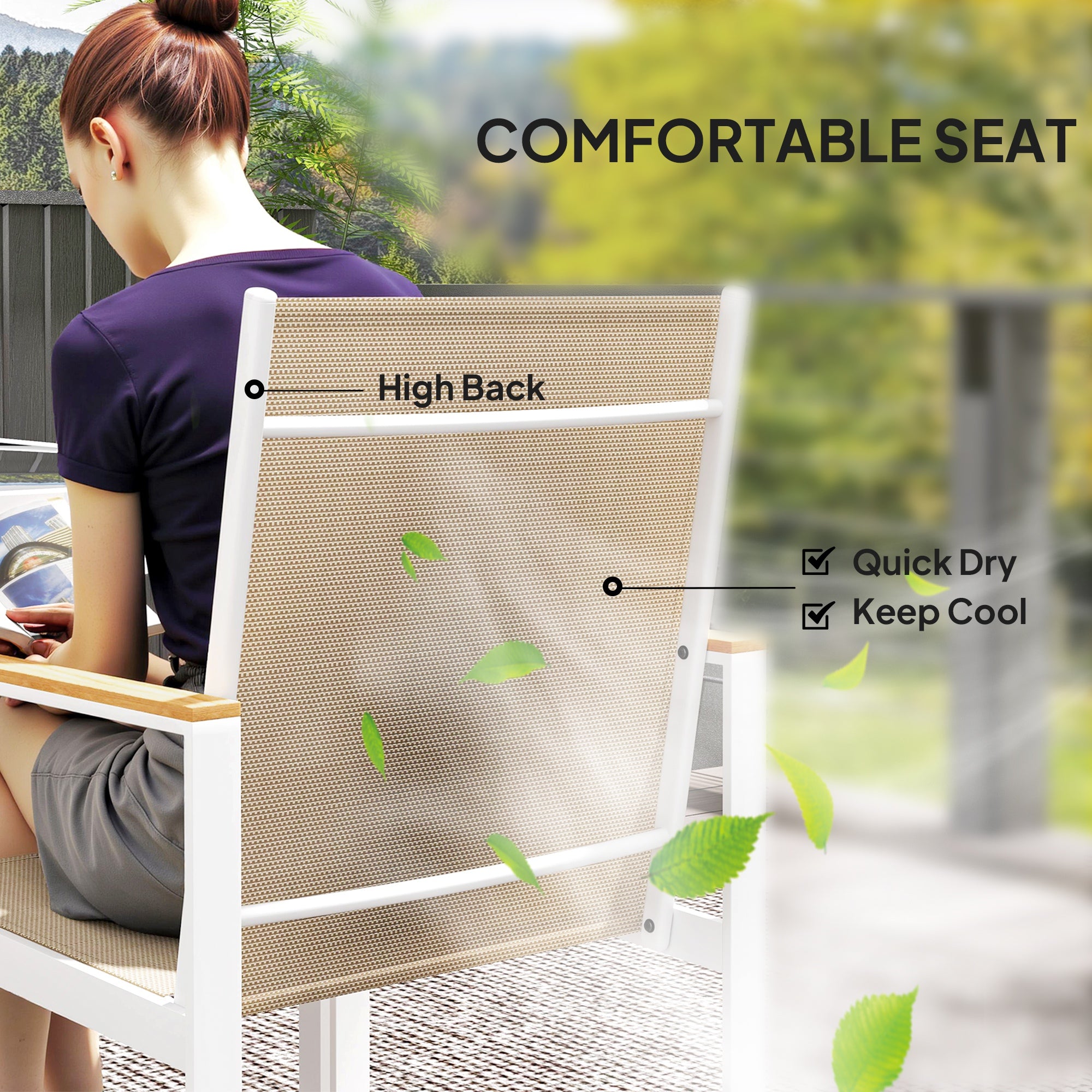 Outsunny 5 Piece Garden Furniture Set with 4 Armchairs and Tempered Glass Table Top, for Deck, Balcony - North Peak Garden Furniture