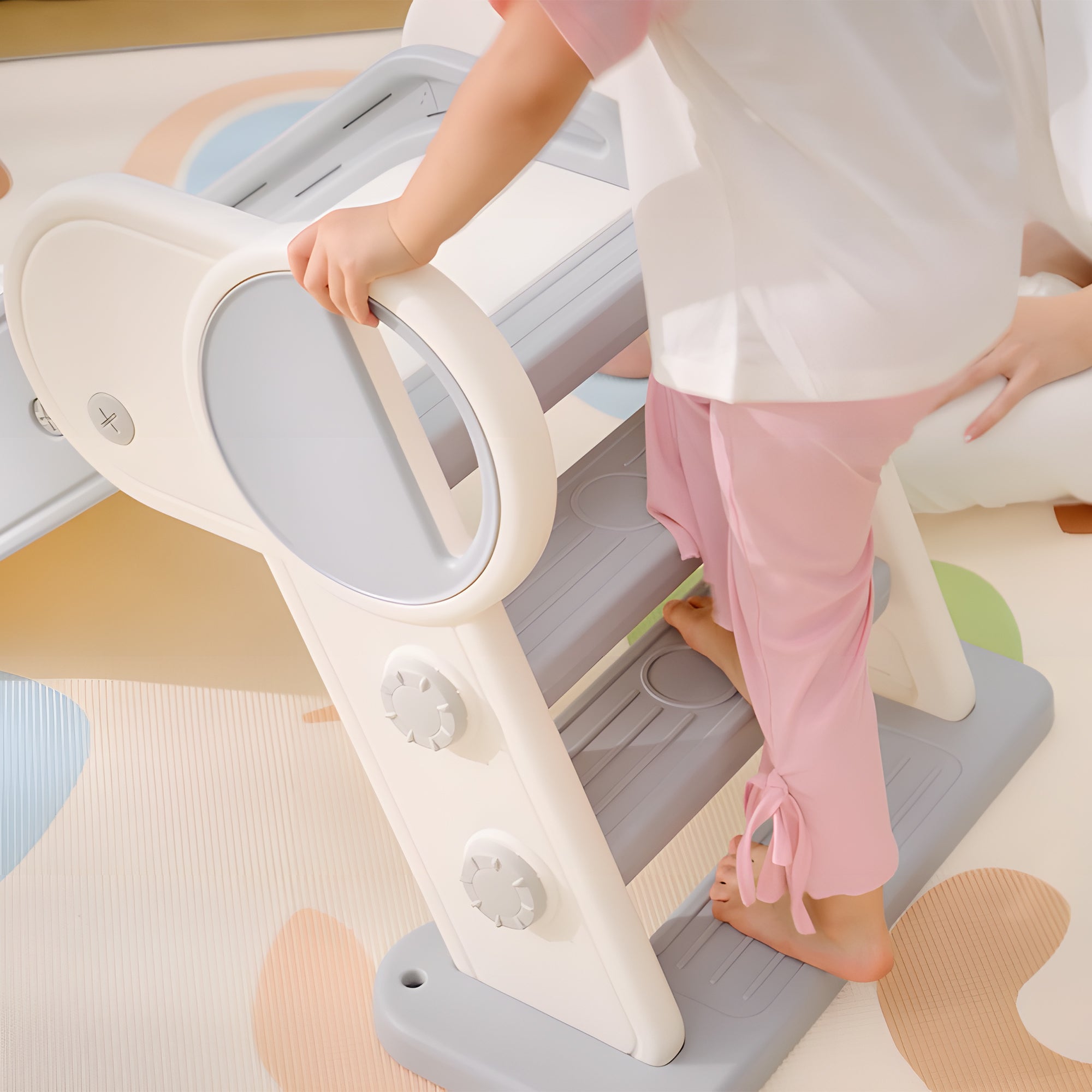 AIYAPLAY Foldable Kids Slide, Freestanding Baby Slide, for Ages 1.5-3 Years, Grey & Beige