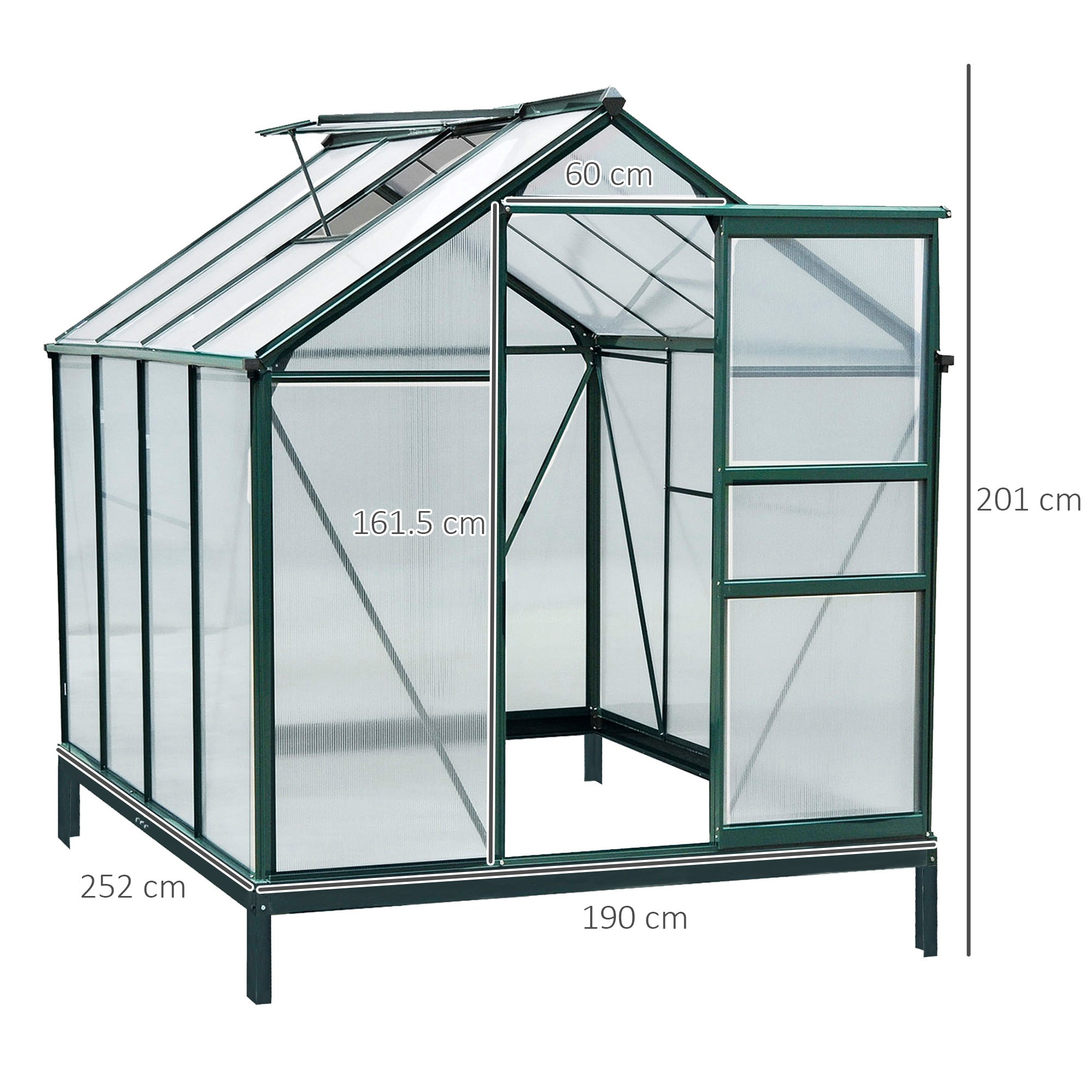 Outsunny Large Walk-In Greenhouse Aluminium Frame Greenhouse Garden Plants Grow Galvanized Base w/ Slide Door, 6 x 8 ft