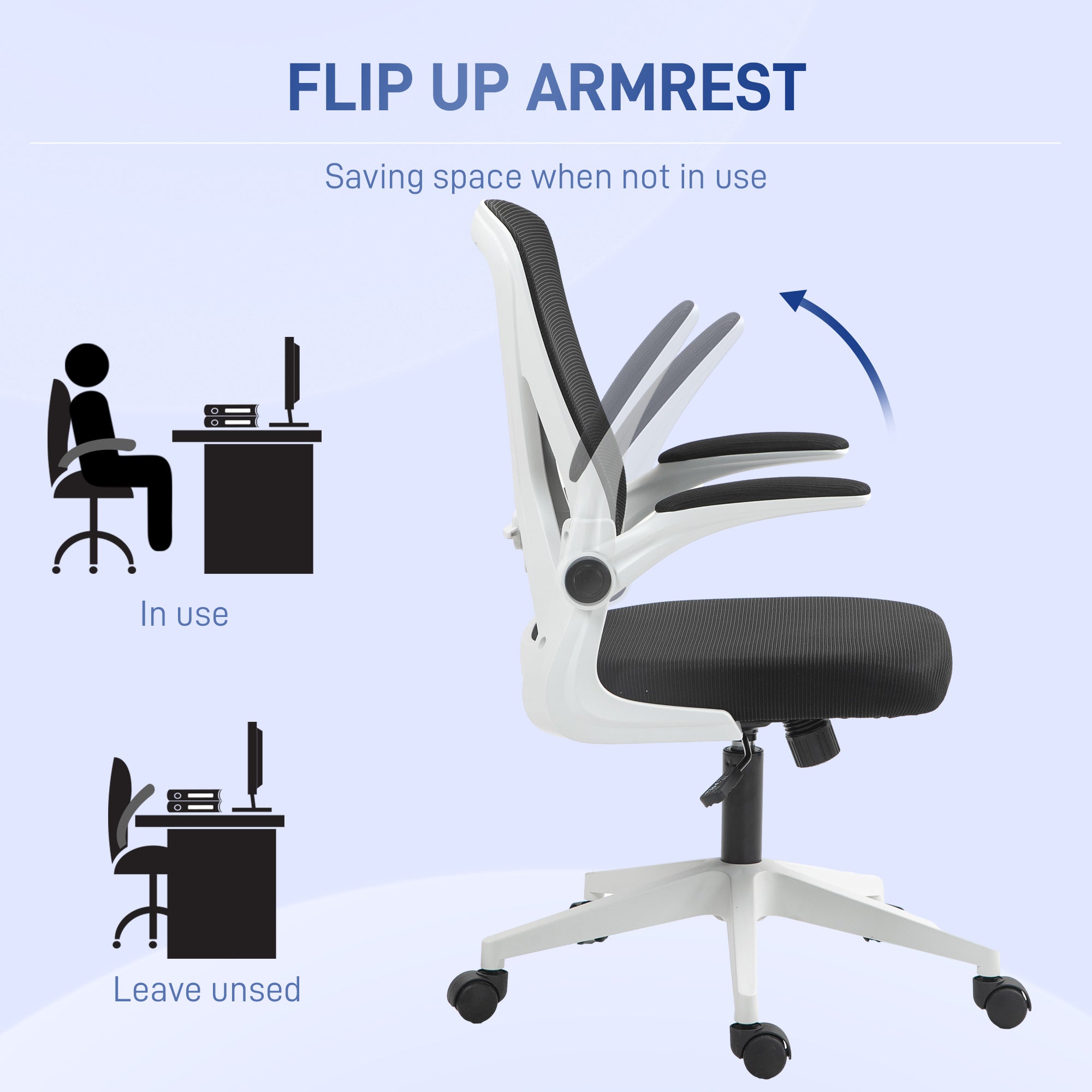 Vinsetto Mesh Back Office Chair, with Flip-Up Arms - Black and White - North Peak Garden Furniture