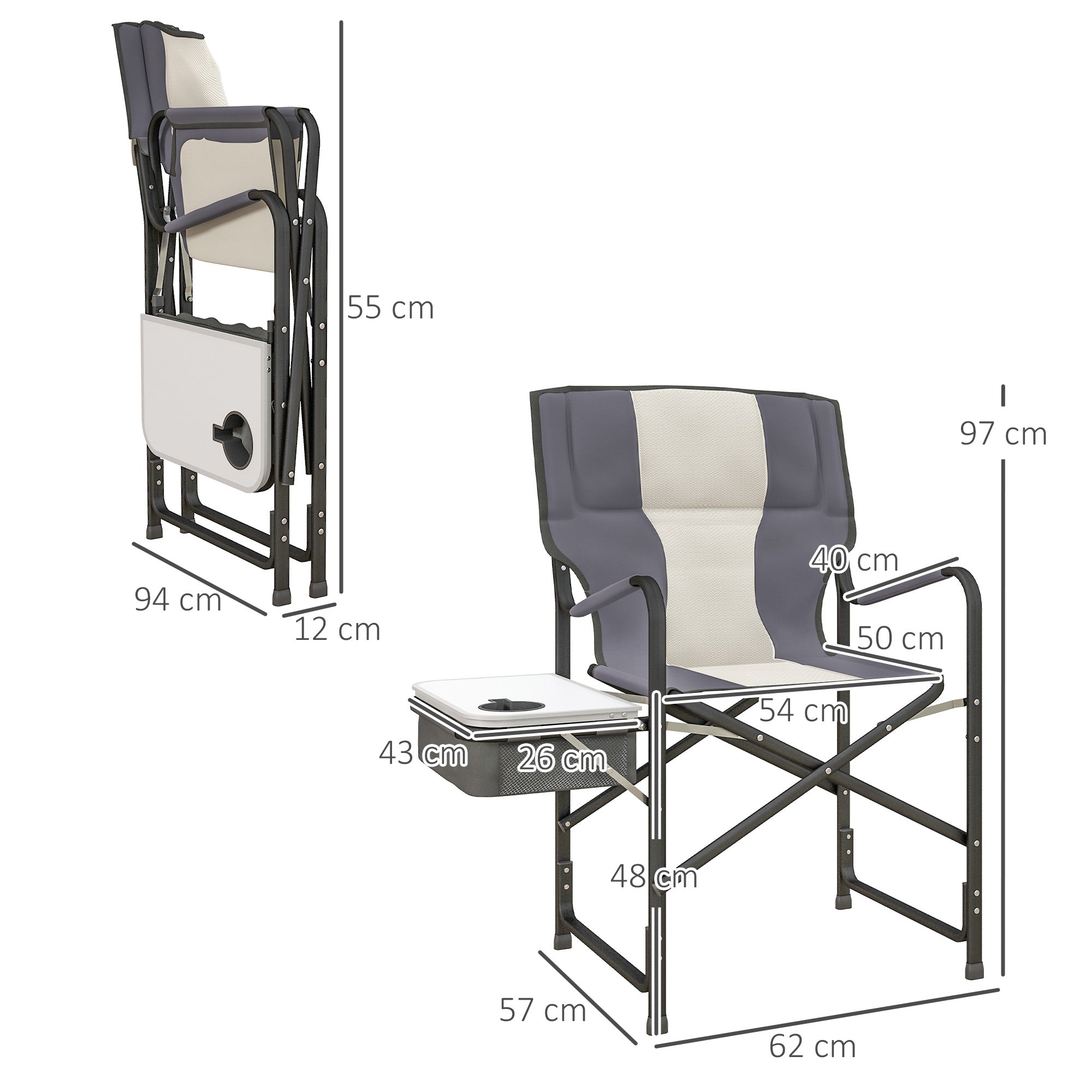 Outsunny Folding Aluminium Camping Chair, with Cooler Bag Table - Grey - North Peak Garden Furniture