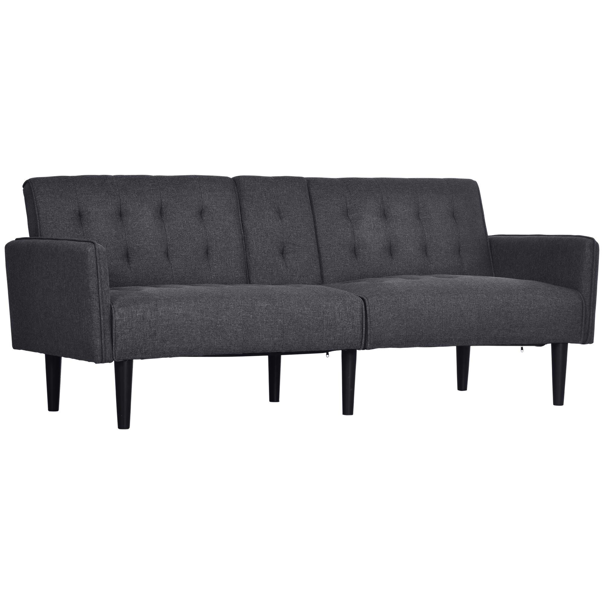 HOMCOM Upholstered Click Clack Sofa Bed, Linen-Feel 3 Seater Sofa Bed with Storage and Cupholders, Grey - North Peak Garden Furniture