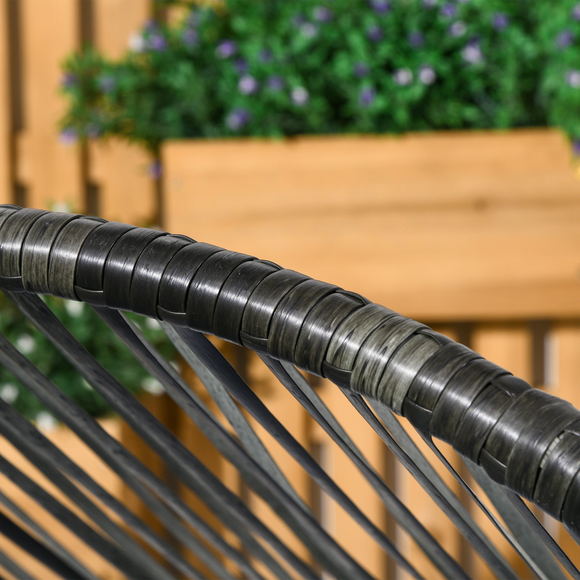Outsunny String Rattan Egg Chair, with Padded Seat Cushion - Grey/Black - North Peak Garden Furniture