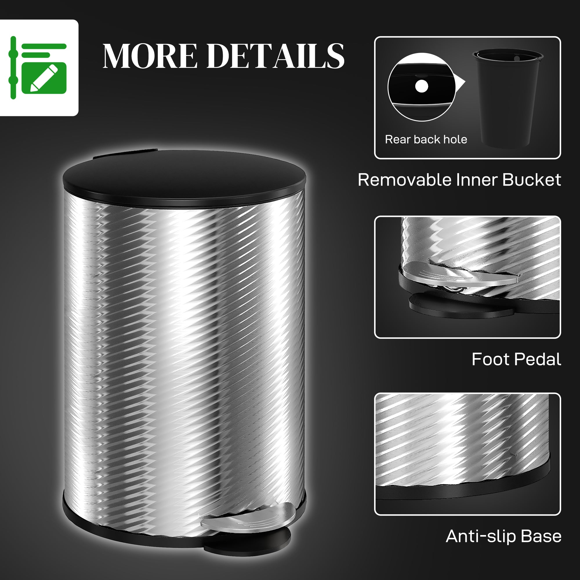 HOMCOM 20L Stainless Steel Compact Home Bin - North Peak Garden Furniture