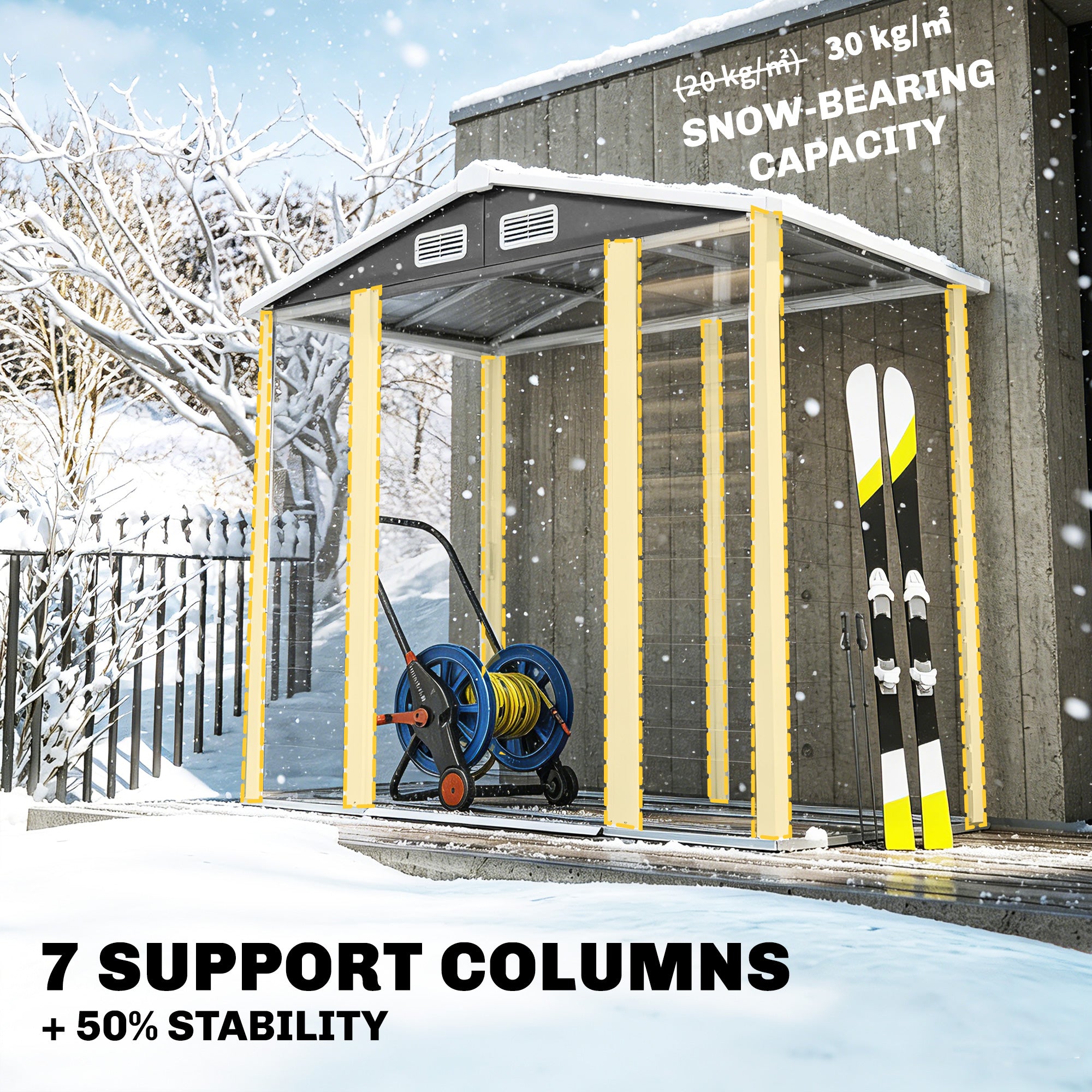 Outsunny 7 x 4ft Garden Shed, Easy to Assemble, Upgraded Galvanised Steel Frame with Foundation Kit, Double Doors with Lock, Outdoor Metal Shed with Vents and Gloves, Garden Storage Shed, Dark Grey