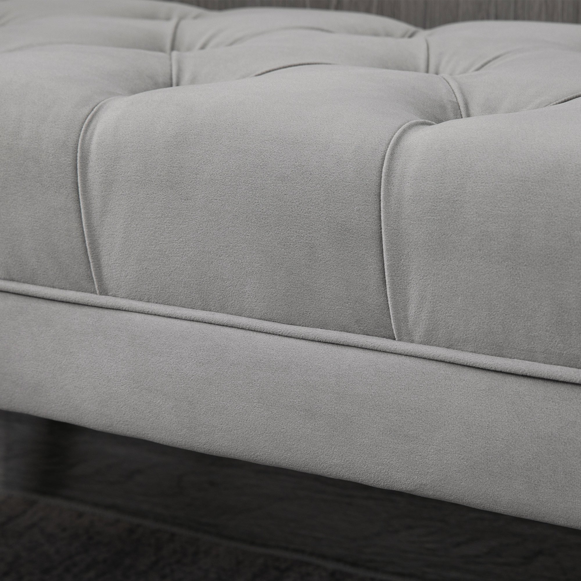 HOMCOM Velvet Bed End Bench, Button Tufted Window Seat, Hallway Shoe Bench, Upholstered Accent Lounge Chair Stool for Living Room, Bedroom, Grey - North Peak Garden Furniture