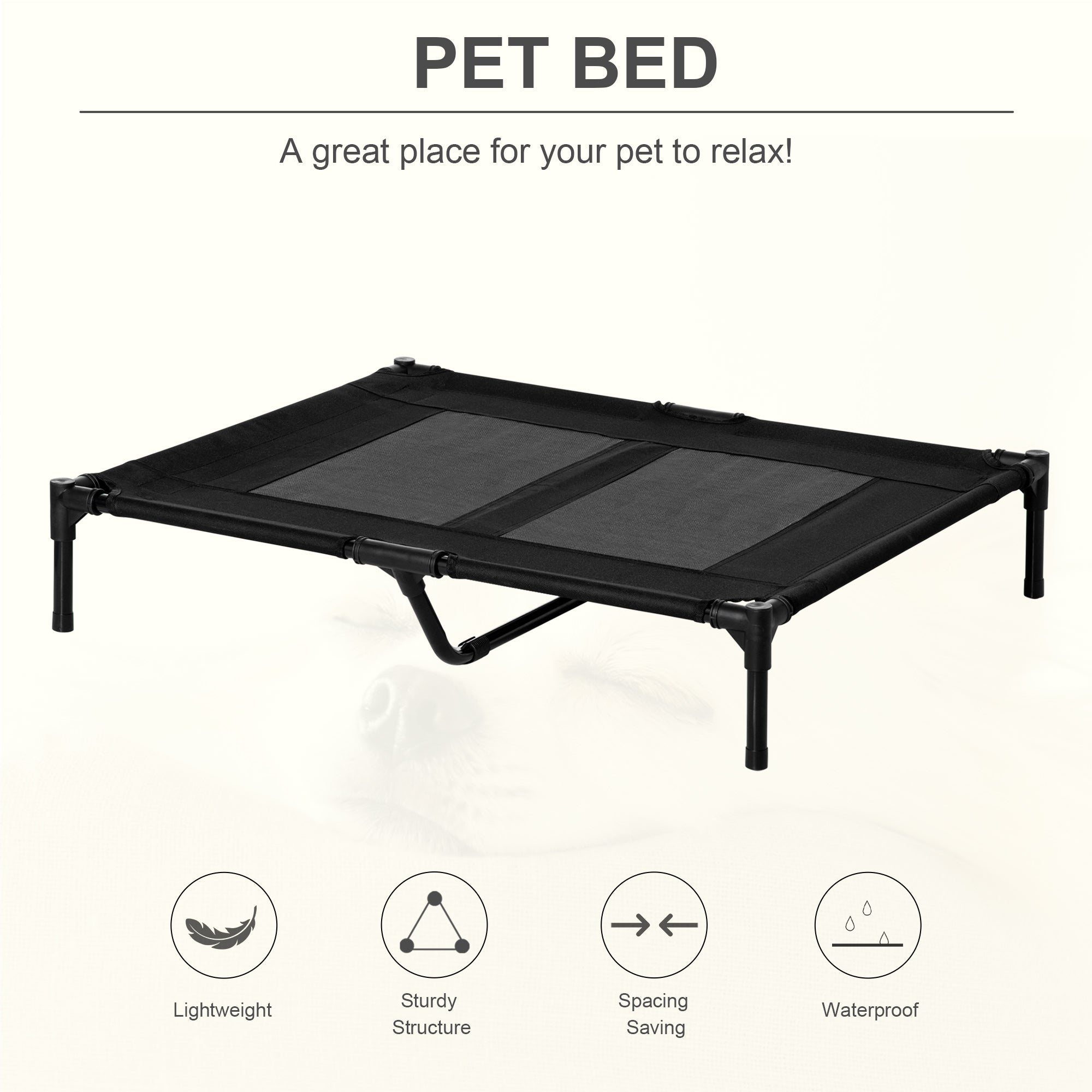 PawHut Large Raised Dog Bed Cat Elevated Lifted Cooling Portable Camping Basket Outdoor Indoor Mesh Pet Cot Metal Frame Black - North Peak Garden Furniture