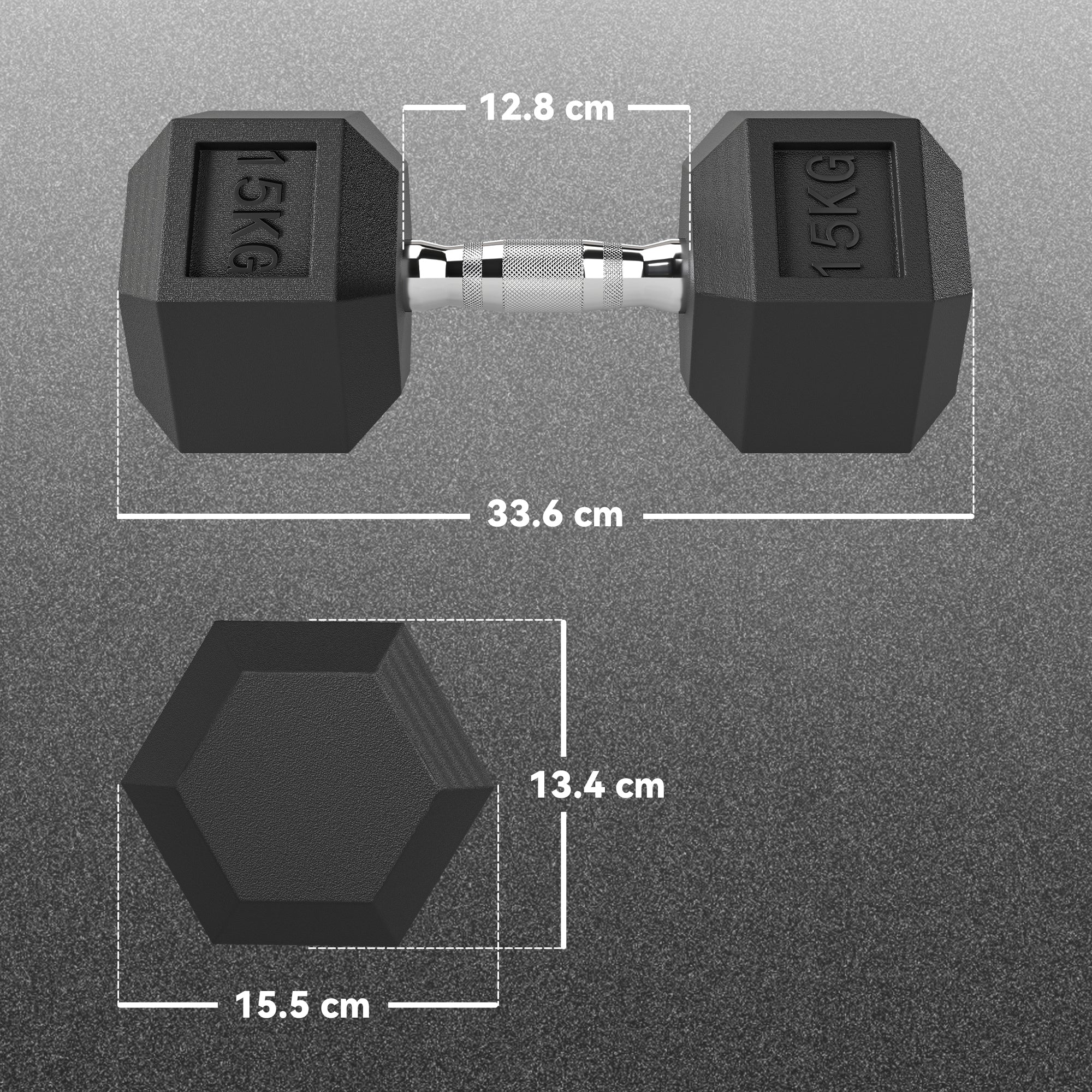 HOMCOM 30KG Rubber Hex Dumbbell Portable Hand Weights Dumbbell Home Gym