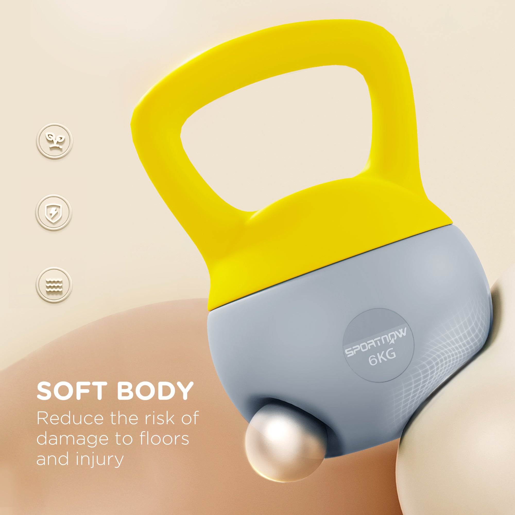 SPORTNOW Soft Kettlebell, 6kg Kettle Bell with Non-Slip Handle for Home Gym Weight Lifting and Strength Training, Yellow and Grey - North Peak Garden Furniture