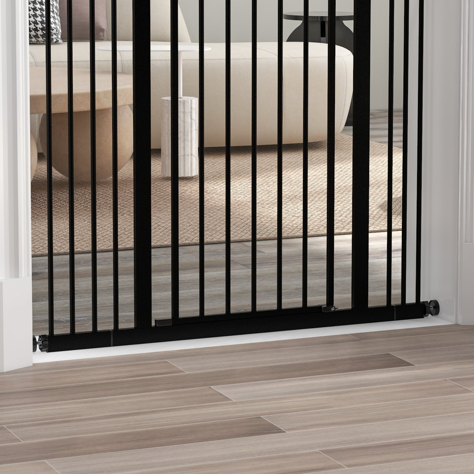 PawHut Pressure Fit Dog Stair Gate No Drilling Safety Gate Auto Close for Doorways, Hallways, 74-100cm Adjustable, 94cm Tall, Black - North Peak Garden Furniture
