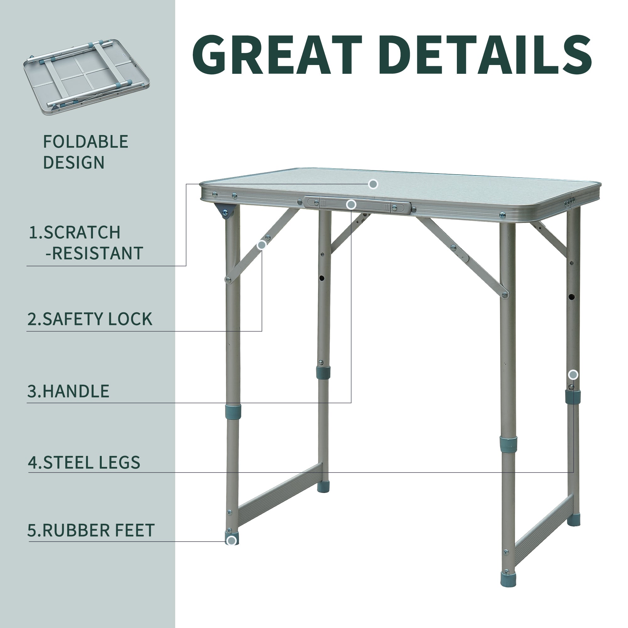 Outsunny Patio Foldable Picnic Table-Silver