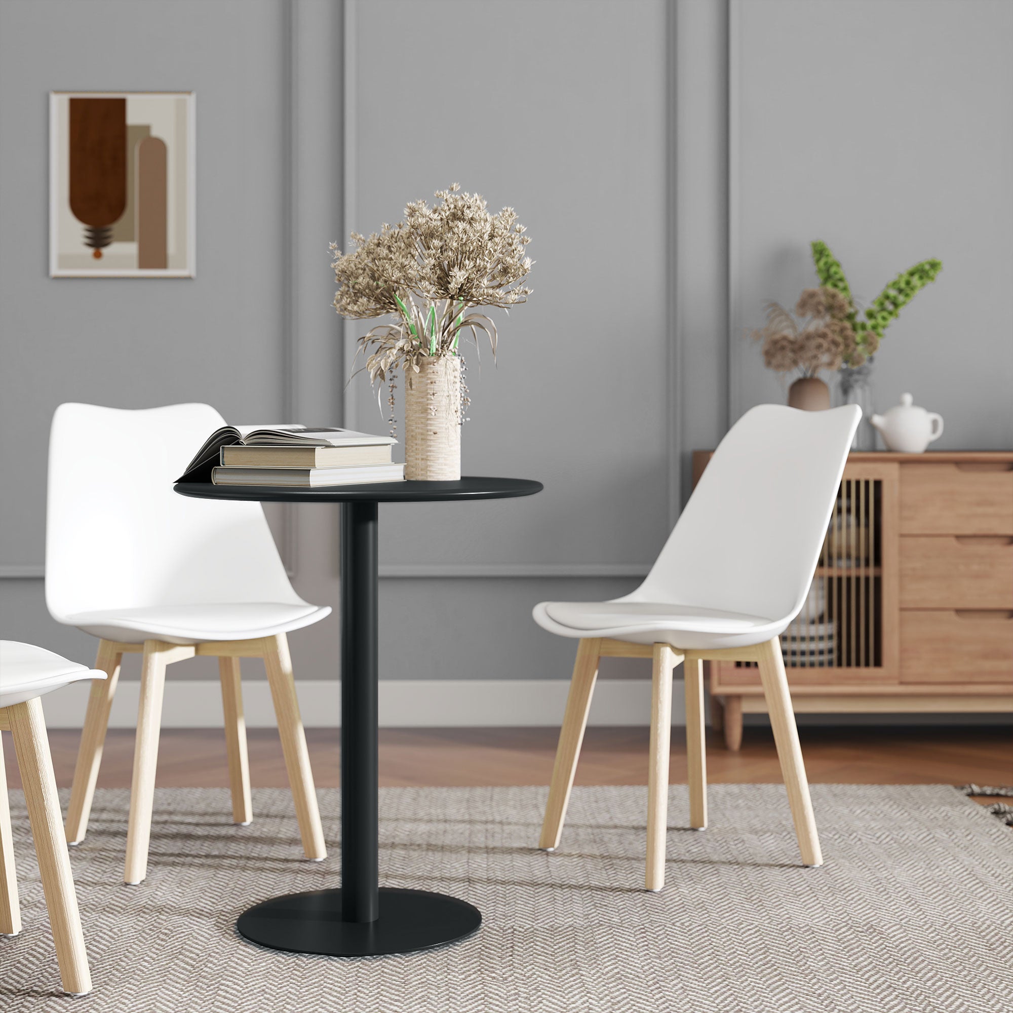HOMCOM Dining Table, Round Kitchen Table with Steel Base for Living Room, Dining Room, 60 x 60 x 72cm, Black