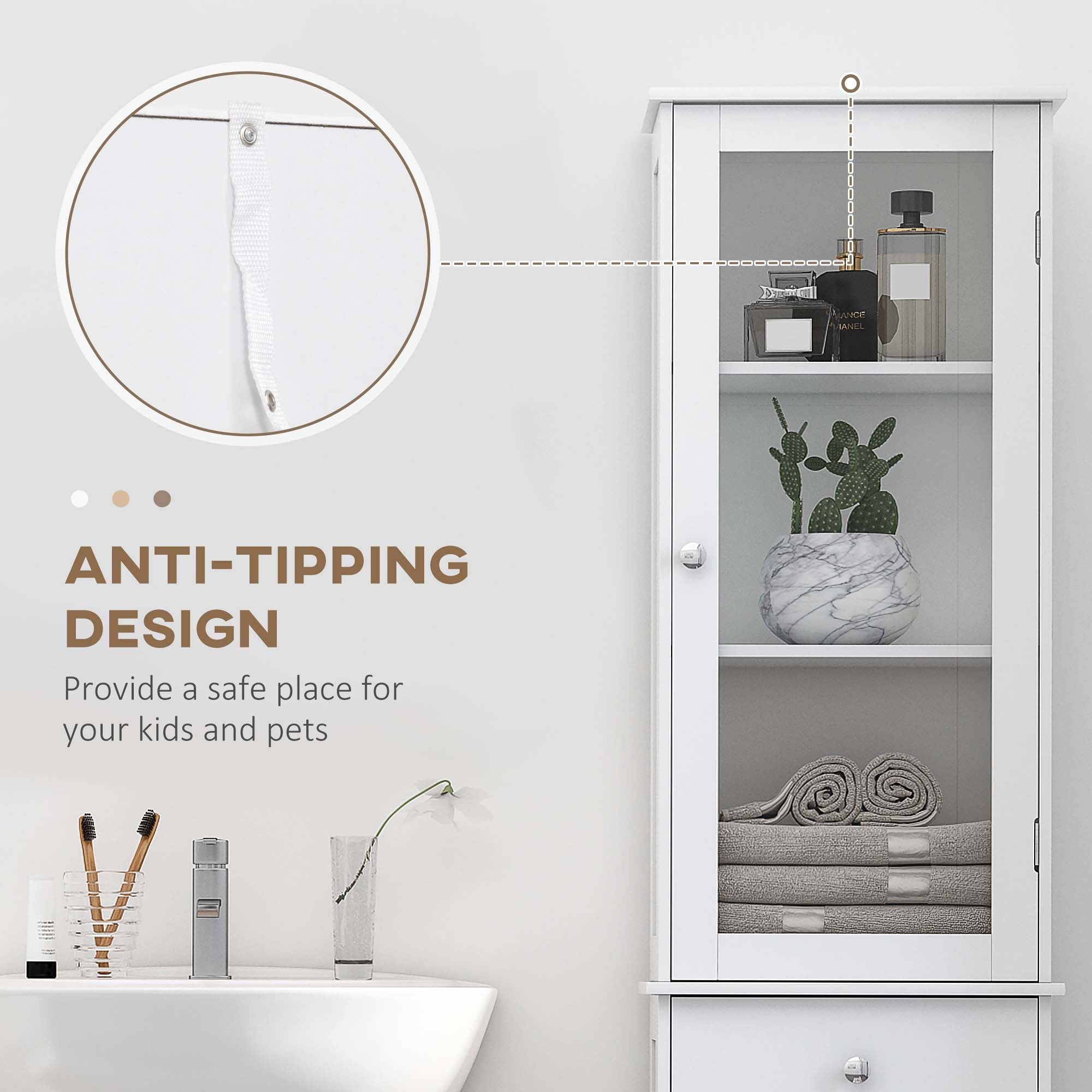 kleankin Bathroom Storage Cabinet with 3-tier Shelf Drawer Door, Floor Cabinet Free Standing Tall Slim Side Organizer Shelves, White - North Peak Garden Furniture