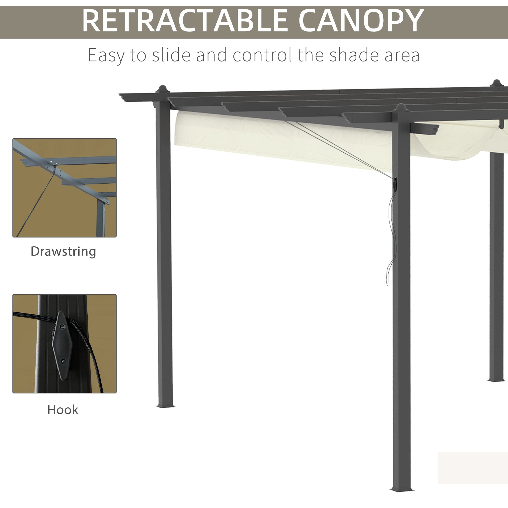 Outsunny 4 x 3(m) Aluminium Pergola with Retractable Roof, Garden Gazebo Canopy Shelter for Outdoor, Patio, Cream White