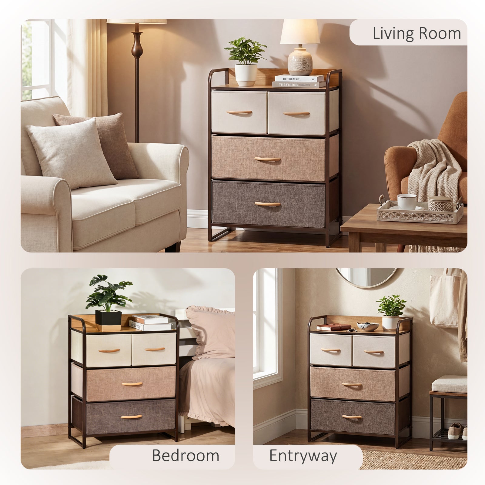 HOMCOM 4-Drawer Dresser, 3-Tier Storage Organizer, Tower Unit for Bedroom Hallway Closets with Steel Frame Wooden Top