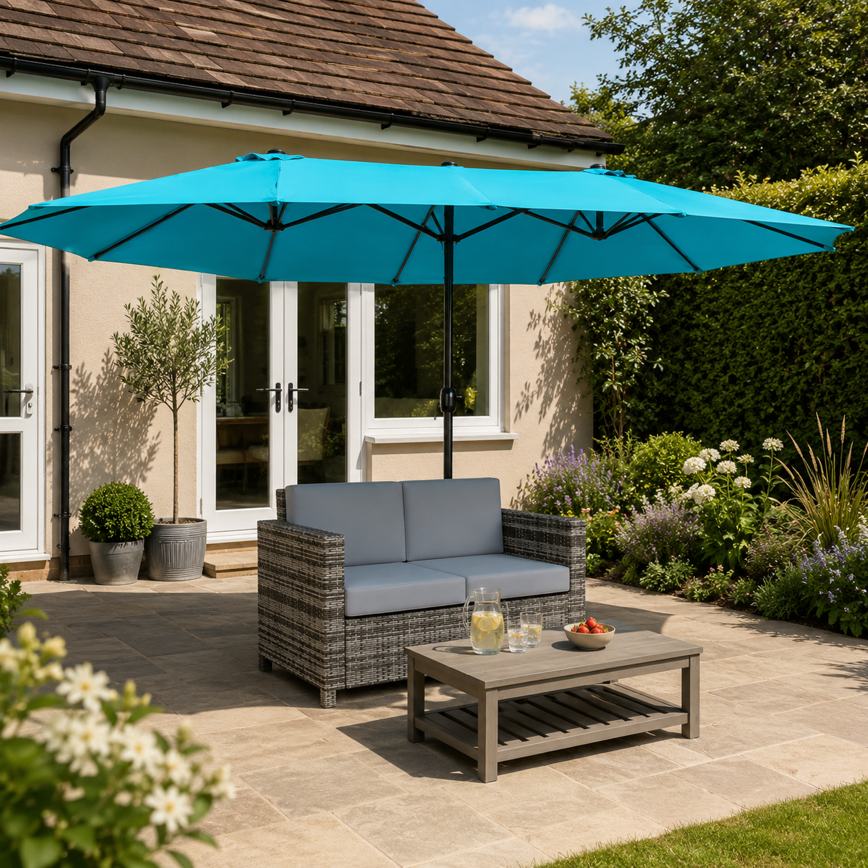Outsunny 2 Seater Garden Furniture, Rattan Sofa with Soft Padded Cushion and Armrests, Wicker Garden Loveseat for Patio, Mixed Grey