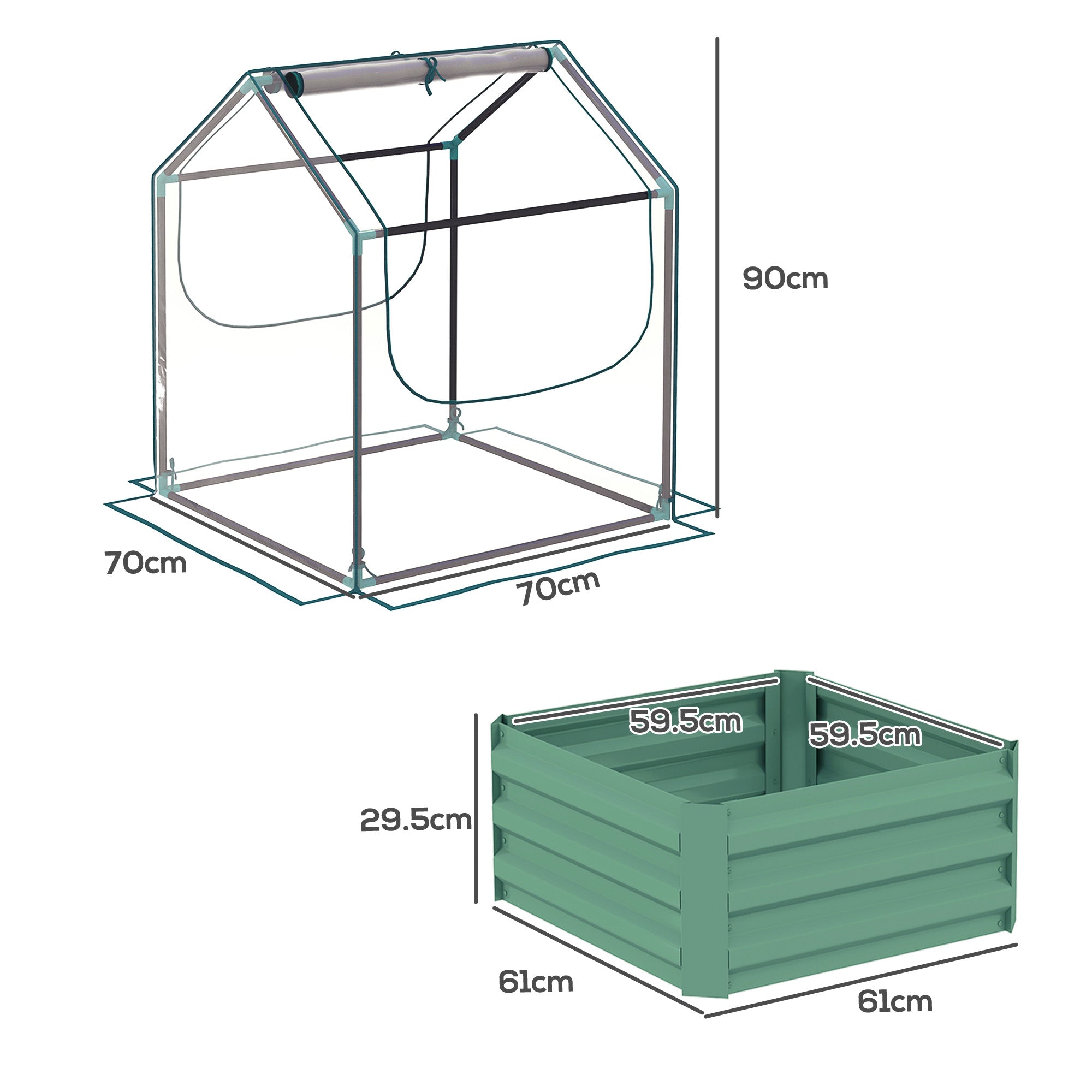 Outsunny 61 x 61cm Garden Planter Bed, with Cover - Green - North Peak Garden Furniture