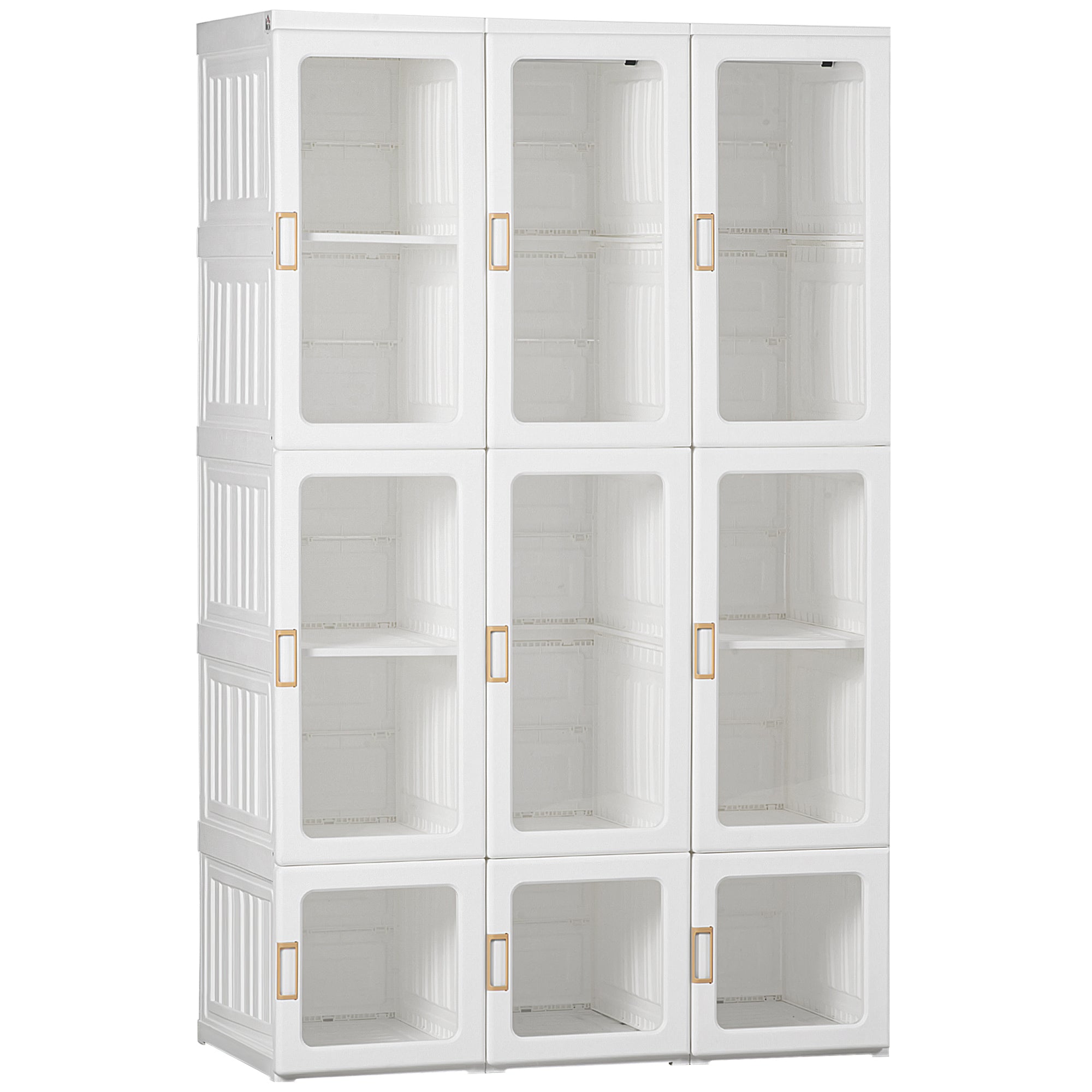 HOMCOM Portable Clothes Wardrobe for Bedroom, Foldable Clothes Organiser with Cube Storage, Hanging Rods, Magnet Doors, White - North Peak Garden Furniture