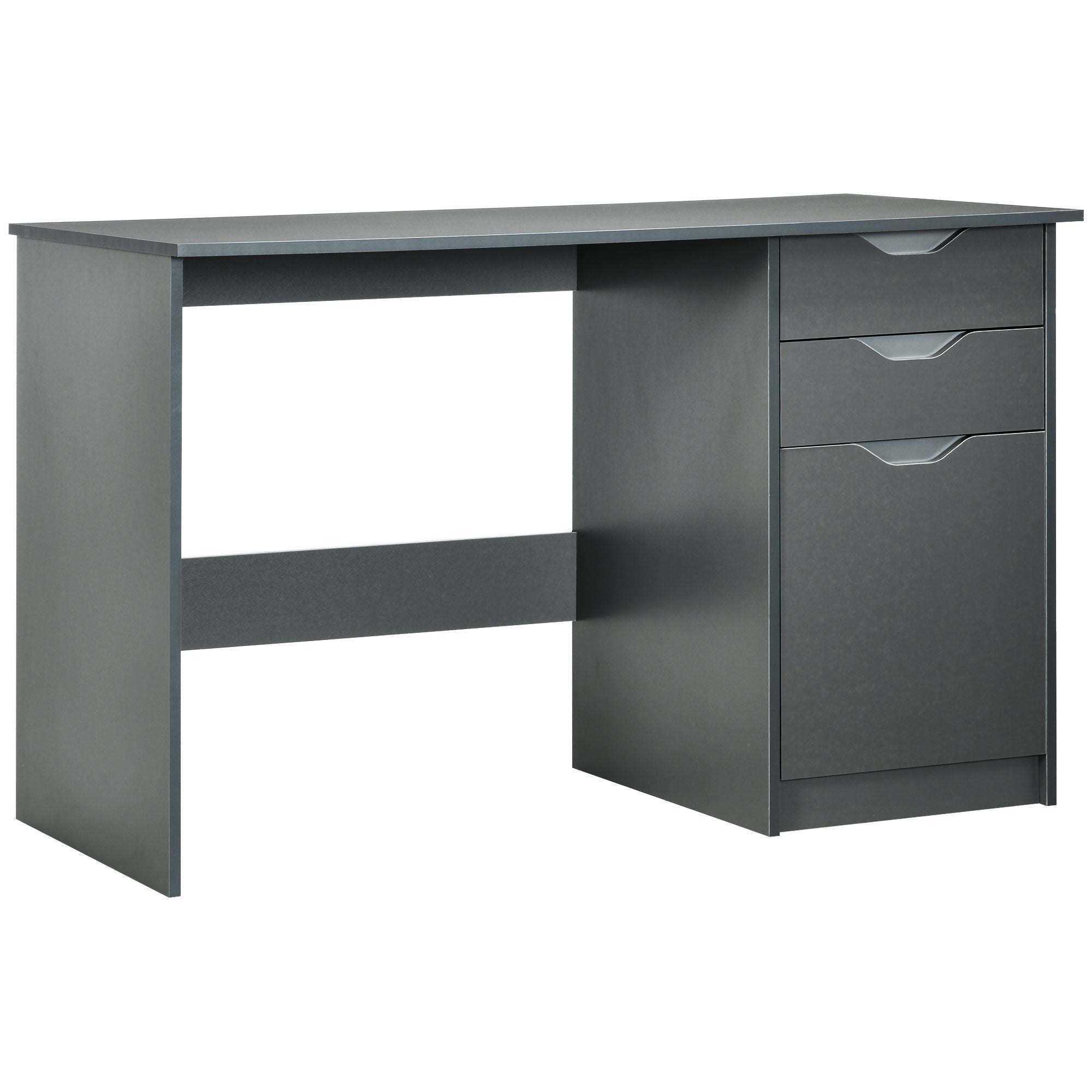 HOMCOM Computer Desk with Drawers, High Gloss Home Office Desk with Storage Cabinet, Study Workstation, 120 x 60cm, Grey - North Peak Garden Furniture
