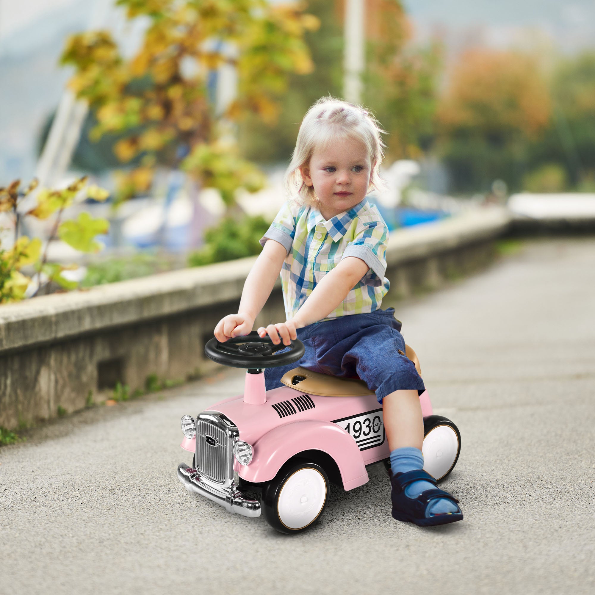AIYAPLAY Foot to Floor Slider for Toddlers with Under-Seat Storage, Ride on Sliding Car with Horn, for Ages 12-36 Months - Pink - North Peak Garden Furniture