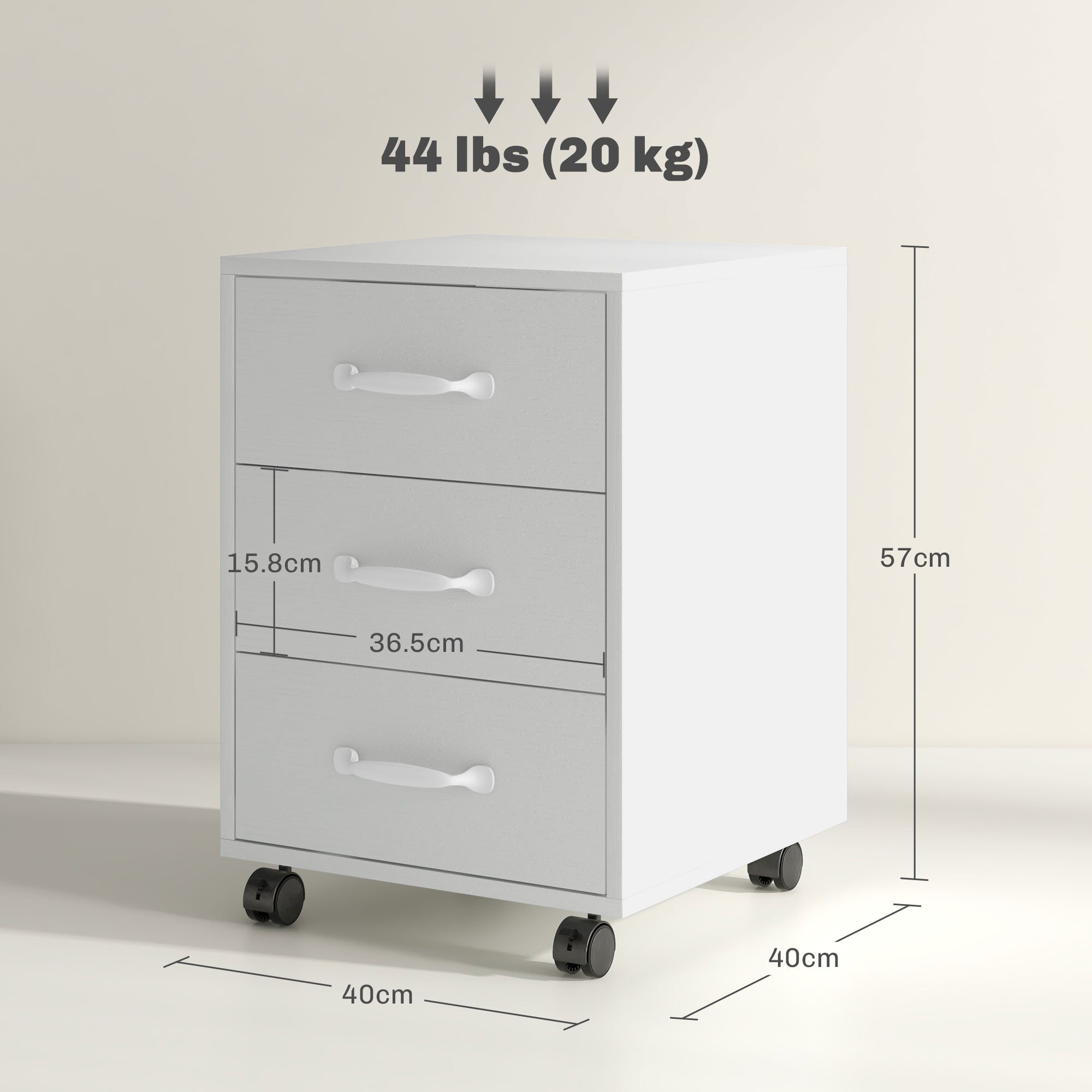 HOMCOM 3 Drawer File Cabinet, Mobile Filing Cabinet on Wheels for Home Office, Study, White - North Peak Garden Furniture