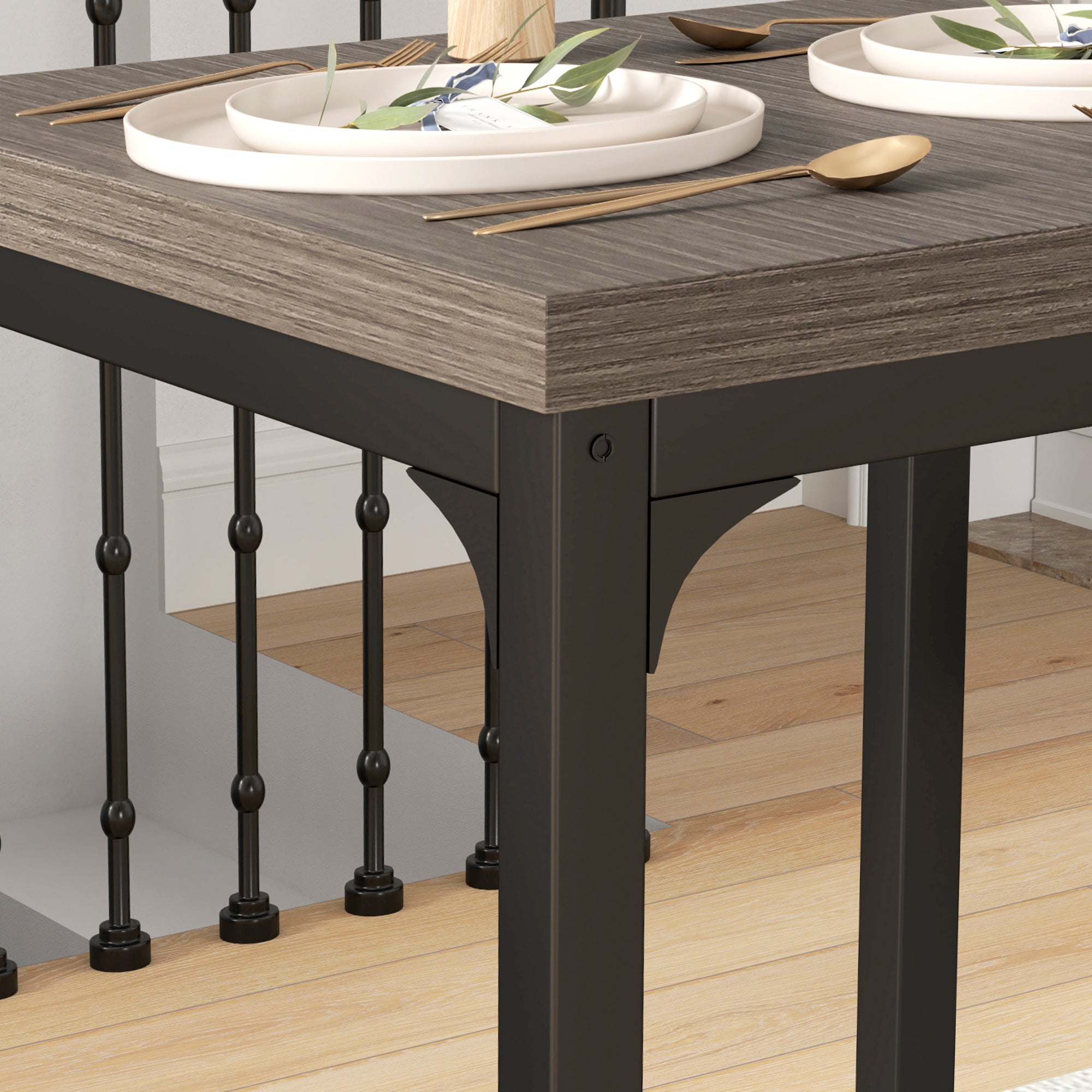 HOMCOM Three-Piece Minimal and Compact Dining Set, Grey Wood Grain