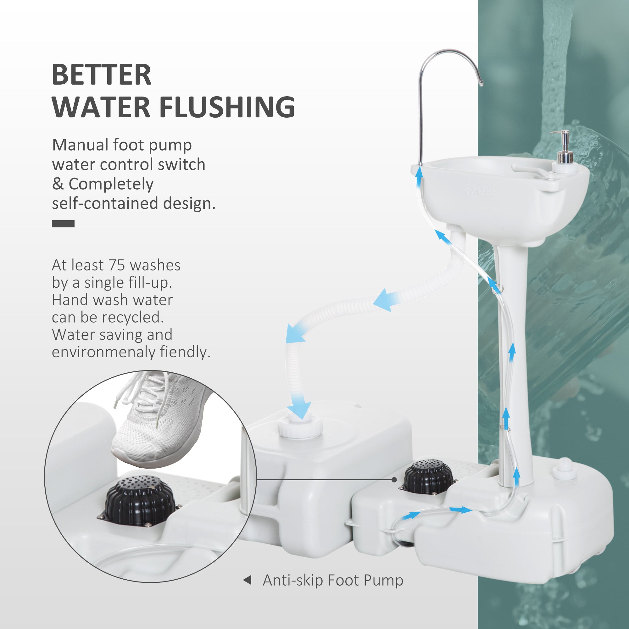 Outsunny Portable Camping Sink with Running Water and Wastewater Tank, Hand Wash Basin with Rolling Wheels, Foot Pump, Soap Dispenser for Outdoor Events, Gatherings, Picnic - North Peak Garden Furniture