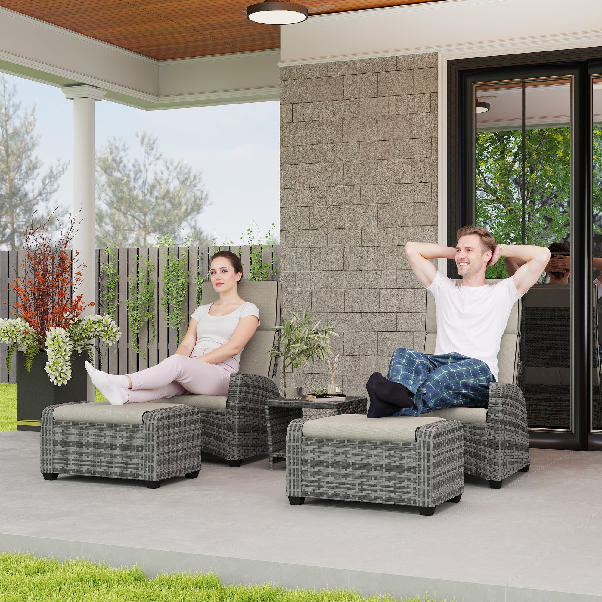 Outsunny 5-Piece Rattan Garden Furniture Set with Cushions - Grey - North Peak Garden Furniture