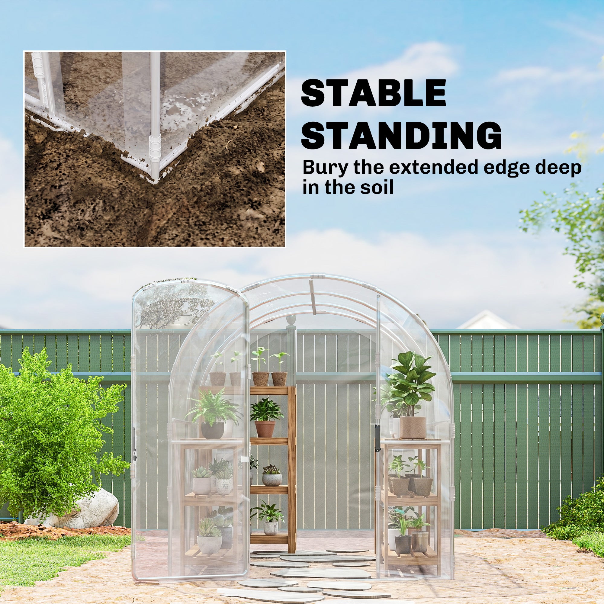 Outsunny Polytunnel Greenhouse Walk-in Grow House with PE Cover, Door and Galvanised Steel Frame, 3 x 2 x 2m, Clear