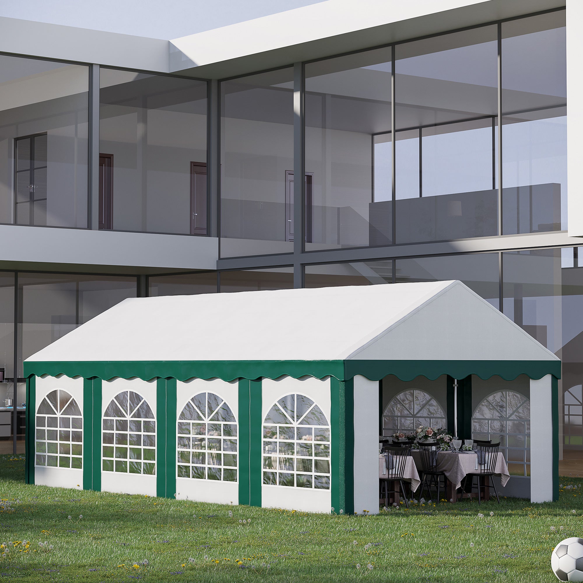 Outsunny 8 x 4m Garden Gazebo with Sides, Galvanised Marquee Party Tent with Eight Windows and Double Doors, for Parties, Wedding and Events - North Peak Garden Furniture