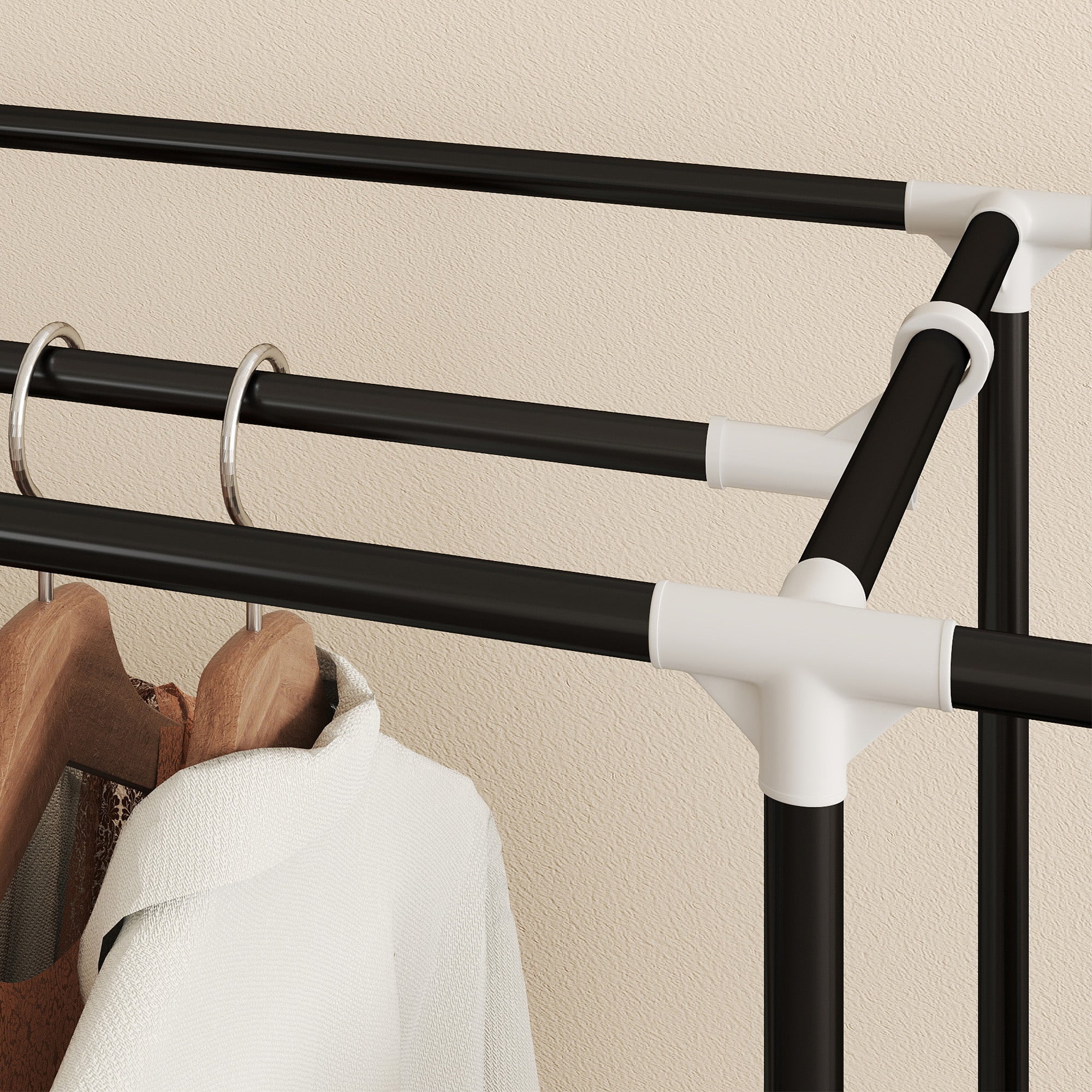 HOMCOM Clothes Storage Organiser with Hanging Rail, Shelves, Portable Wardrobe, Foldable Fabric Wardrobe, Light Grey