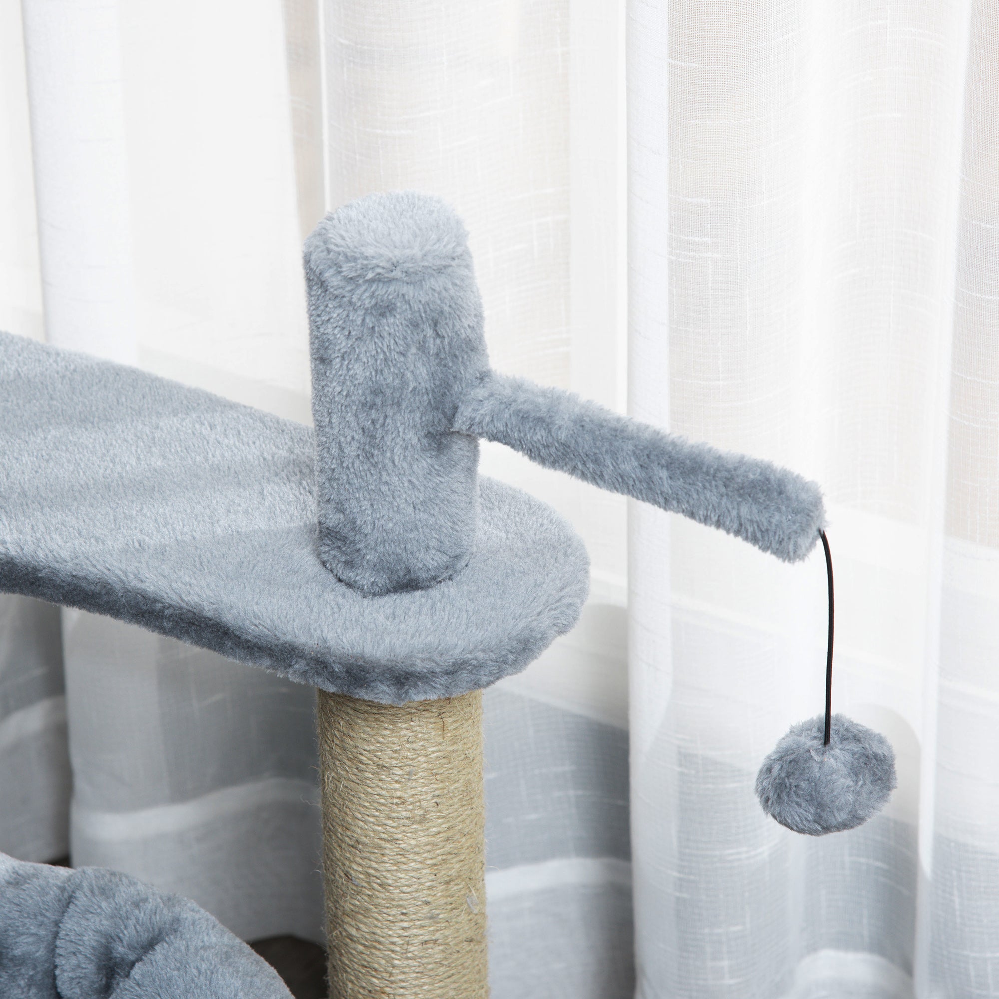 PawHut 87 cm Cat Tree for Indoor Cats, Kitten Tree Tower with Scratching Posts Pad, Cat Condo, Plush Perches, Hanging Ball - Grey