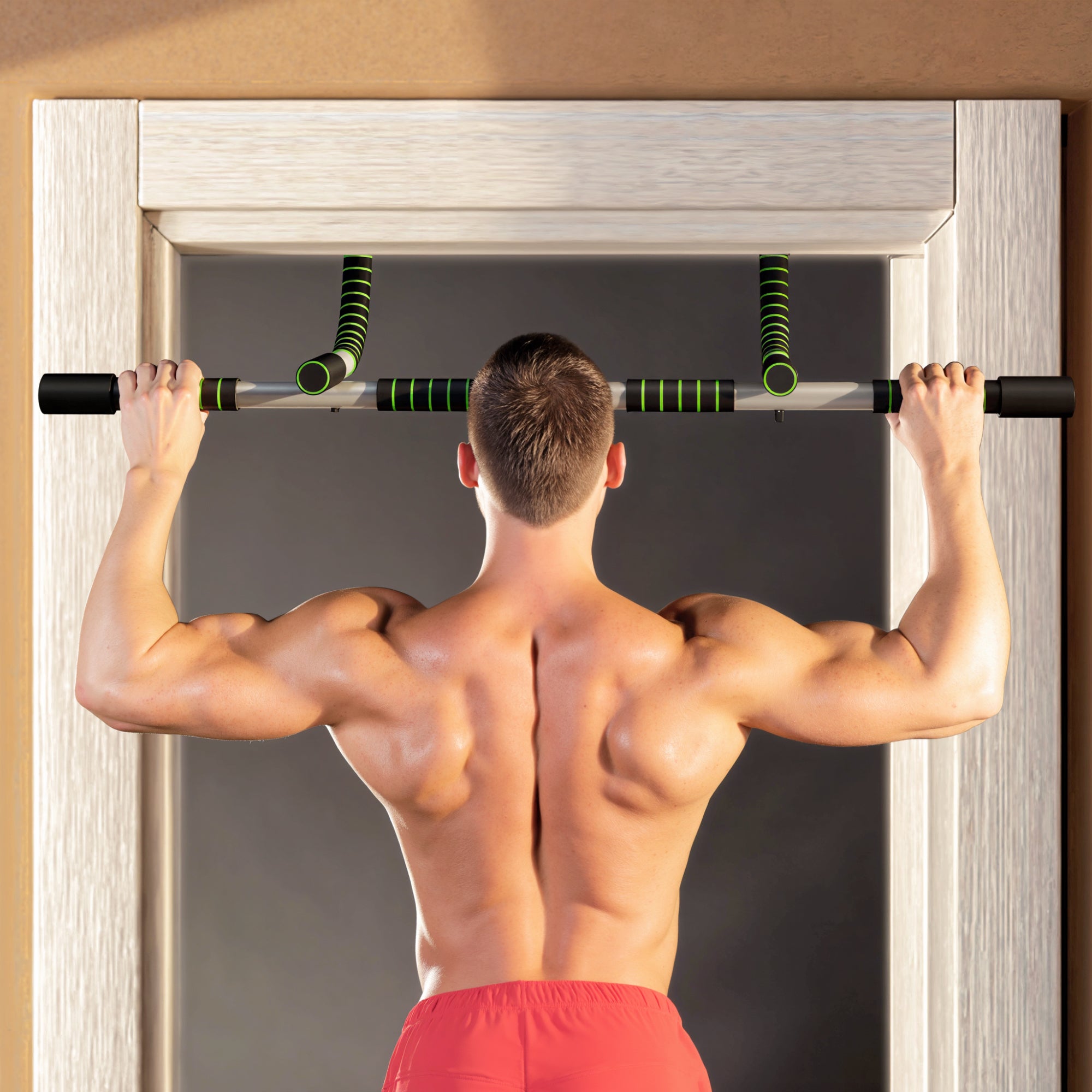 HOMCOM Pull-Up Bar for Doorway, Home Fitness Door Horizontal Bar Push up Bar for Indoor Gym Upper Body Workout, Green