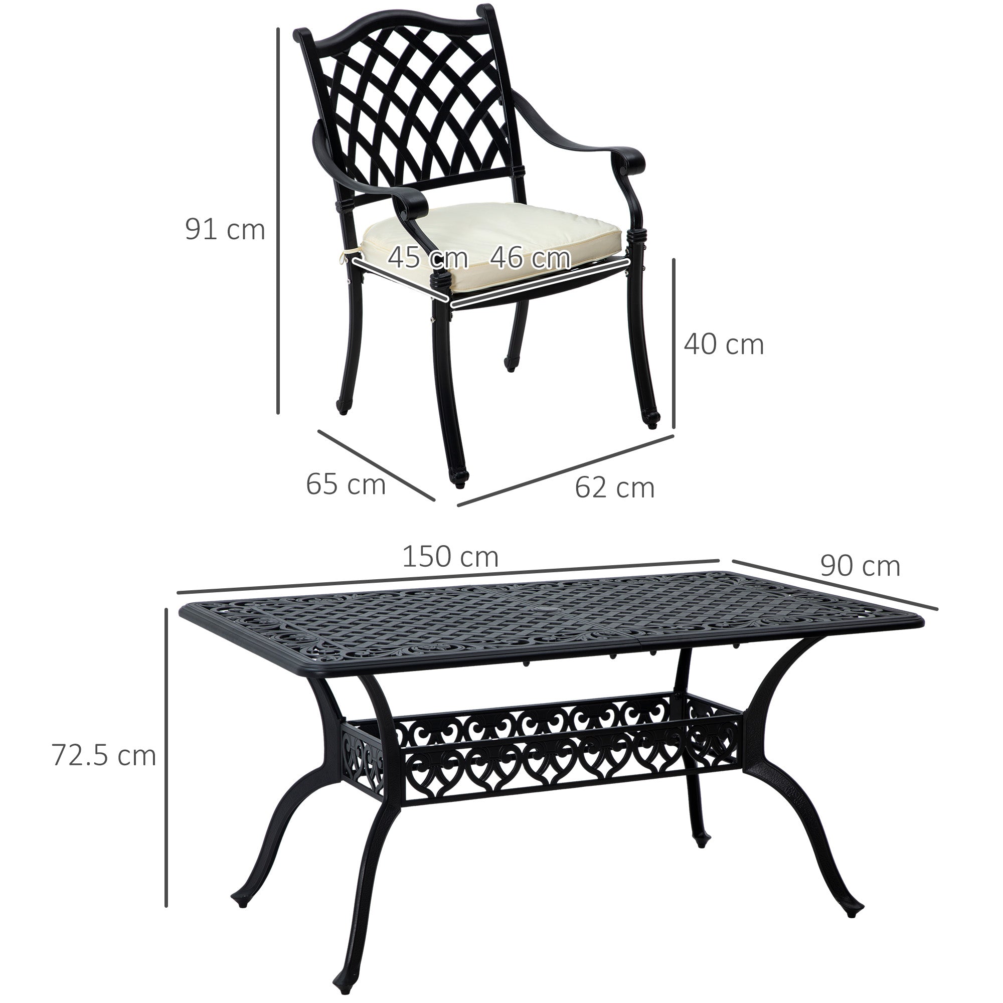 Outsunny 7 Pieces Aluminium Patio Dining Set with Umbrella Hole Black - North Peak Garden Furniture