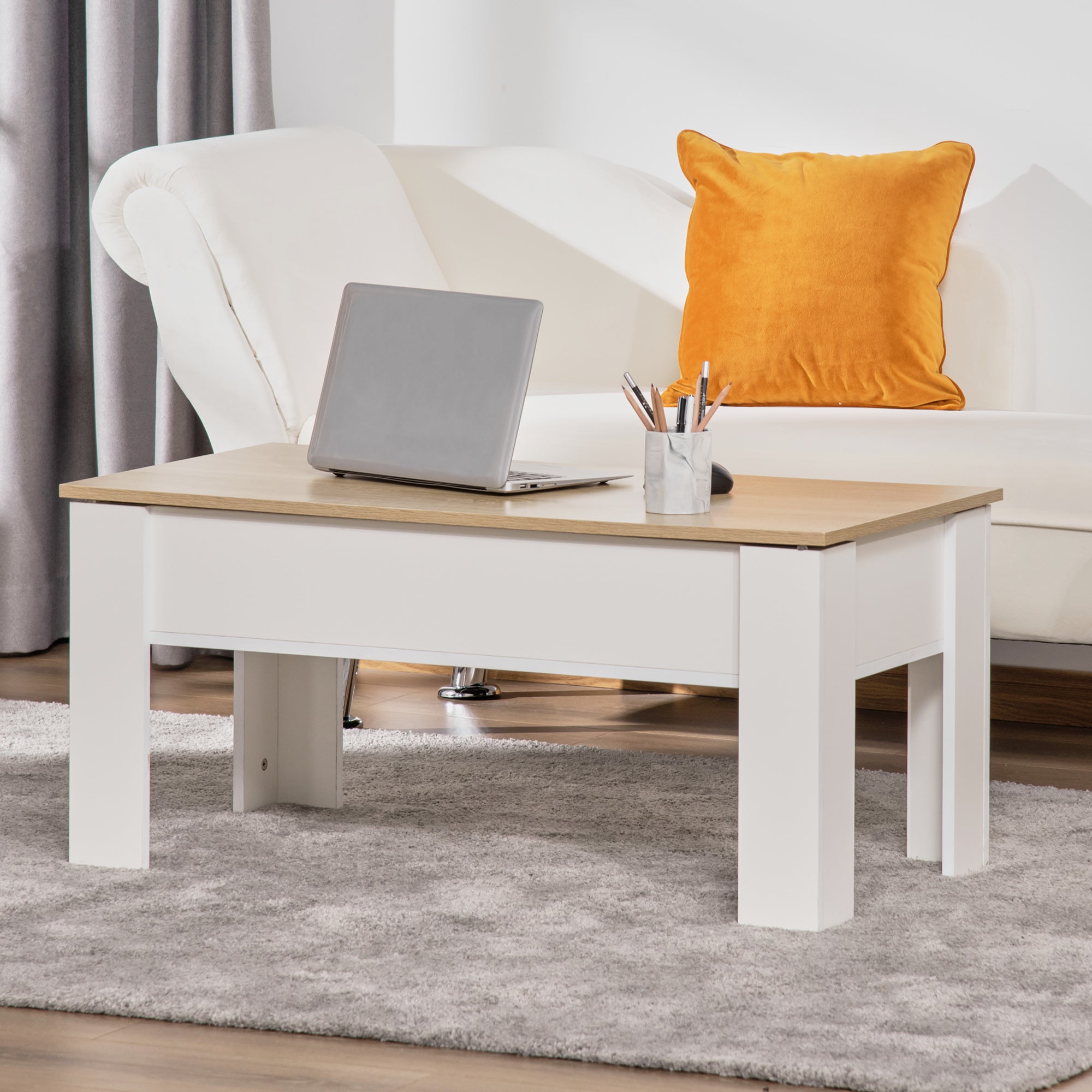 HOMCOM Lift Top Coffee Table with Hidden Storage Compartment, Lift Tabletop Pop-Up Center Table for Living Room - North Peak Garden Furniture