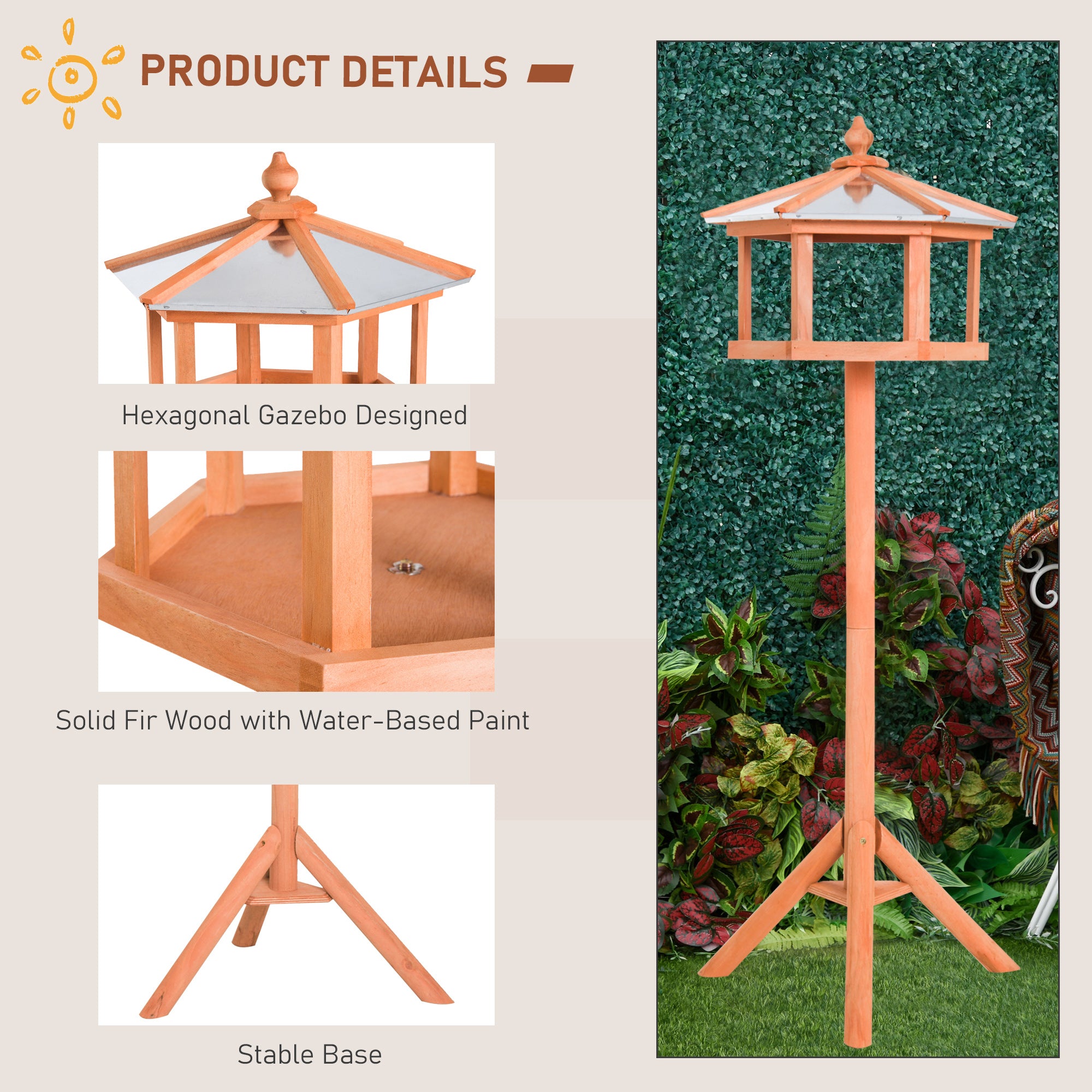 PawHut Wooden Bird Table Free Standing Feeder Garden Sheltered Feeding Station Parrot Stand Birdhouse Φ40x113cm - North Peak Garden Furniture
