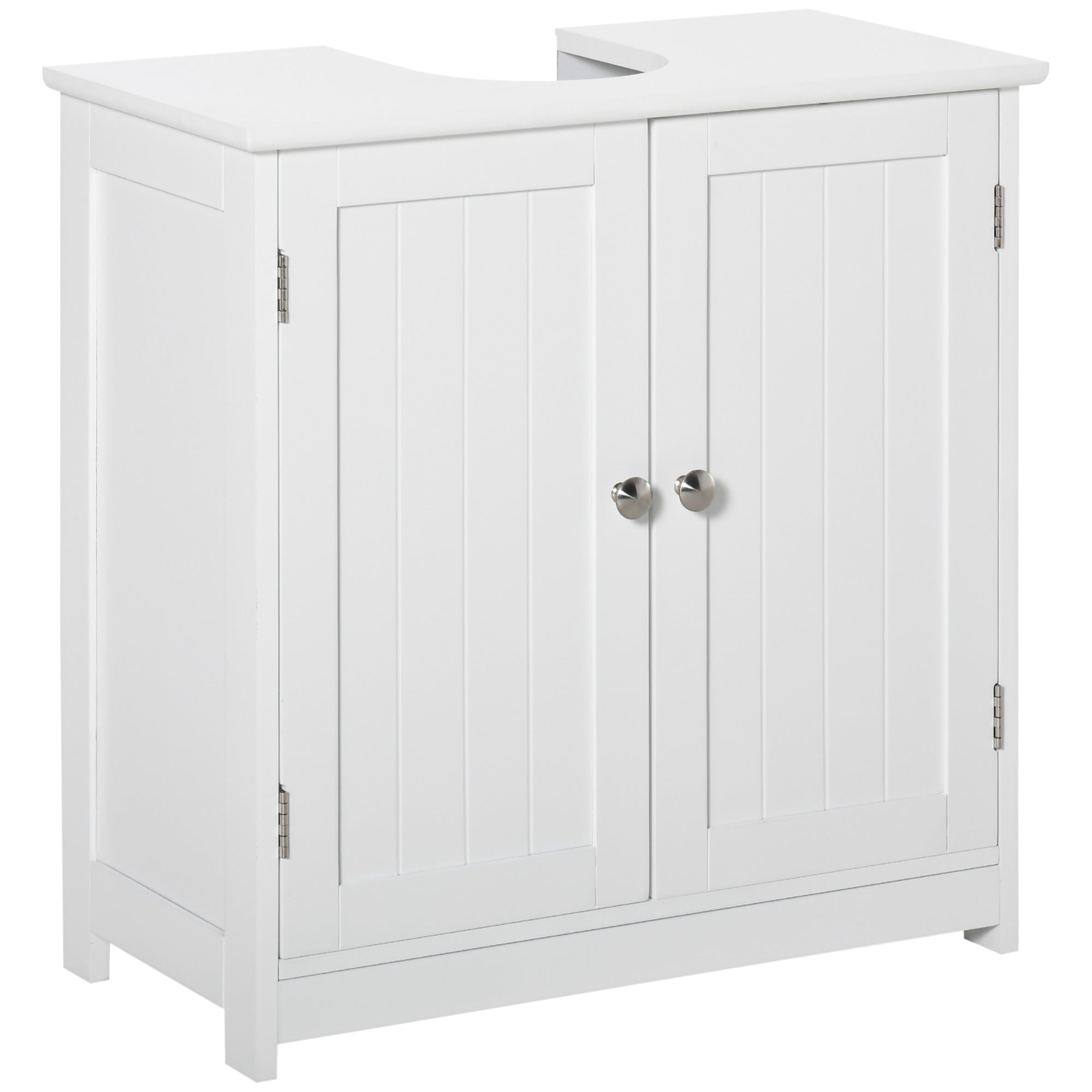 kleankin 60x60cm Under-Sink Storage Cabinet w/ Adjustable Shelf Handles Drain Hole Bathroom Cabinet Space Saver Organizer White - North Peak Garden Furniture