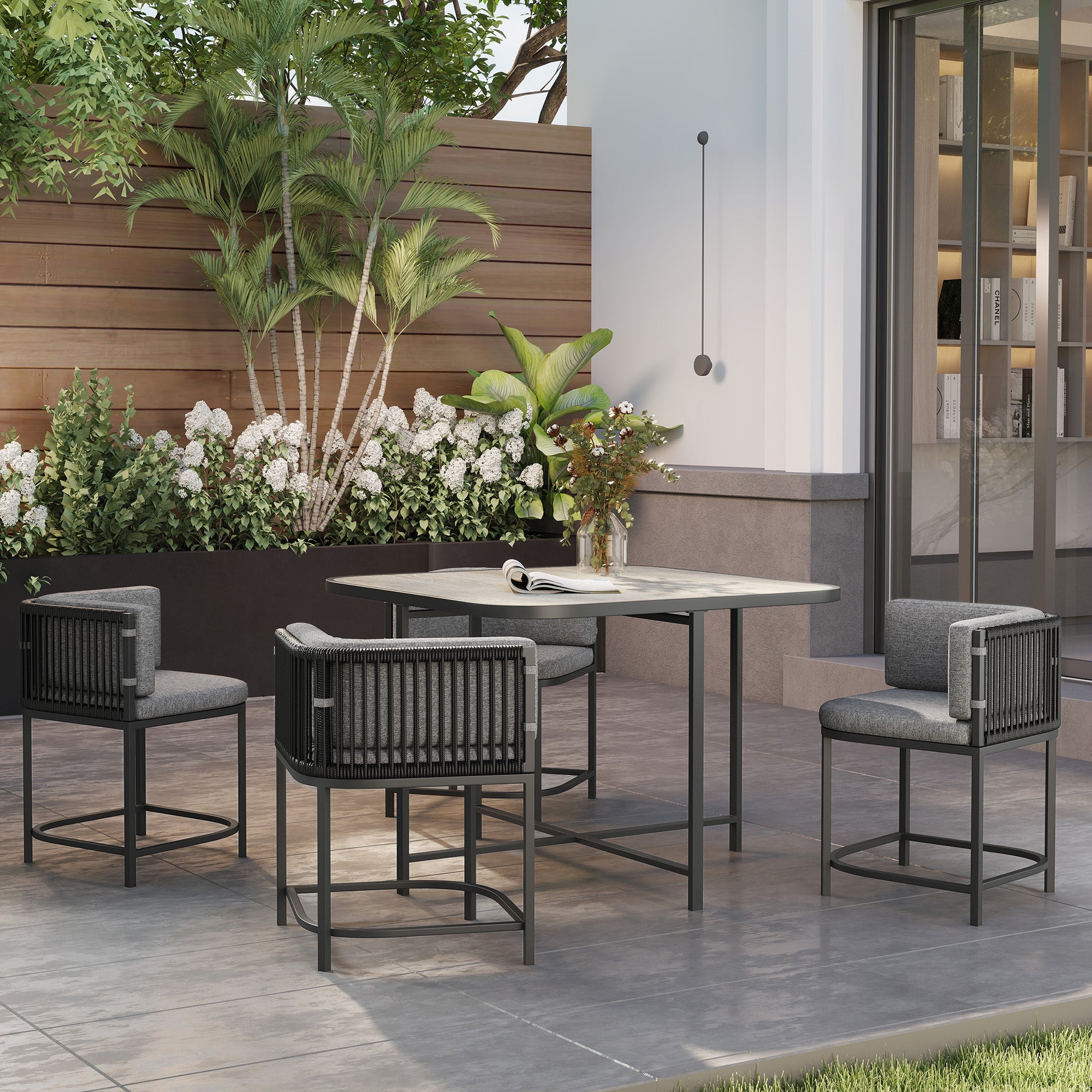 Outsunny 4-Seater Rattan Cube Garden Furniture Set with Cushions - Charcoal Grey - North Peak Garden Furniture
