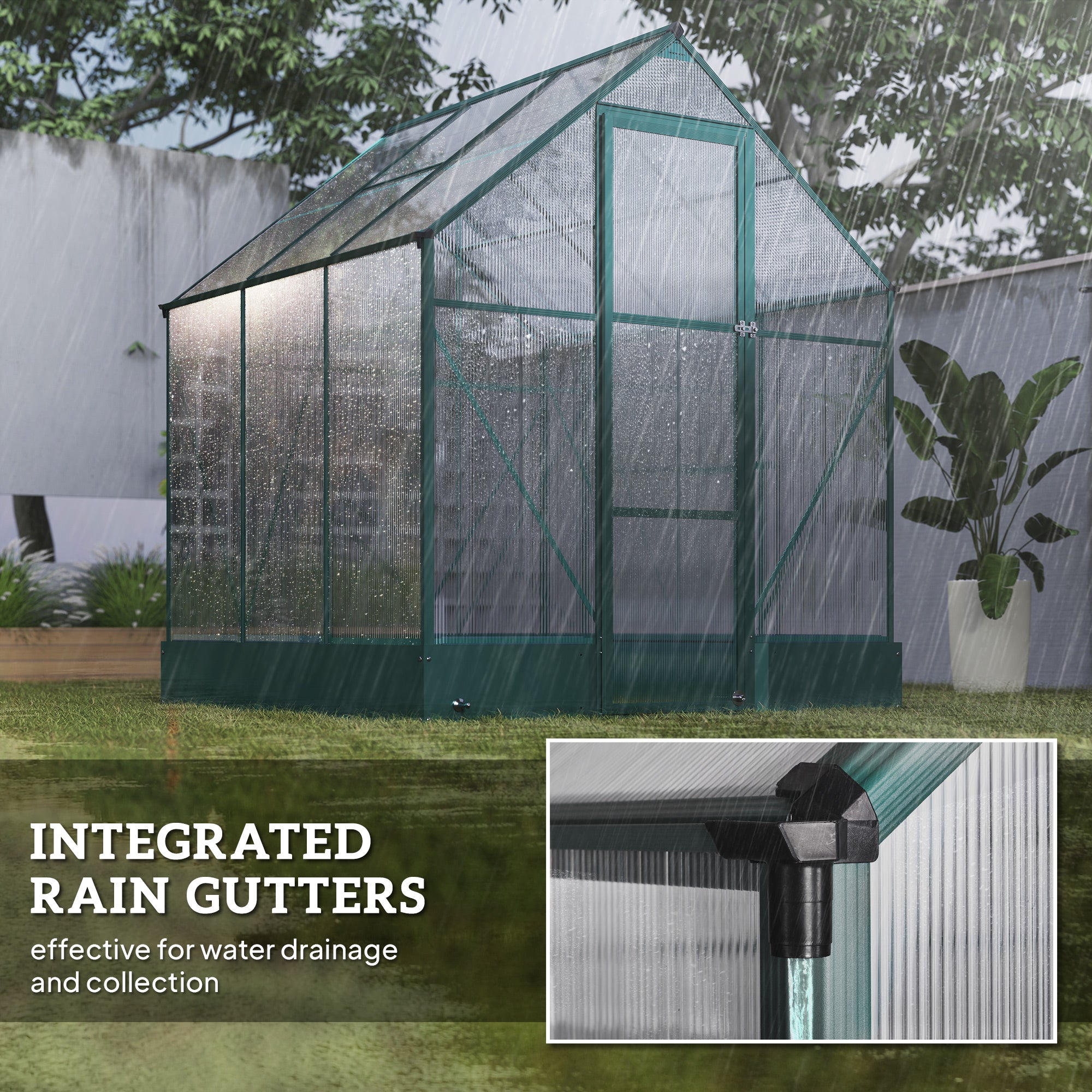 Outsunny Garden Walk-in Aluminium Greenhouse Polycarbonate with Plant Bed, Temperature Controlled Window, Foundation, 6 x 6ft