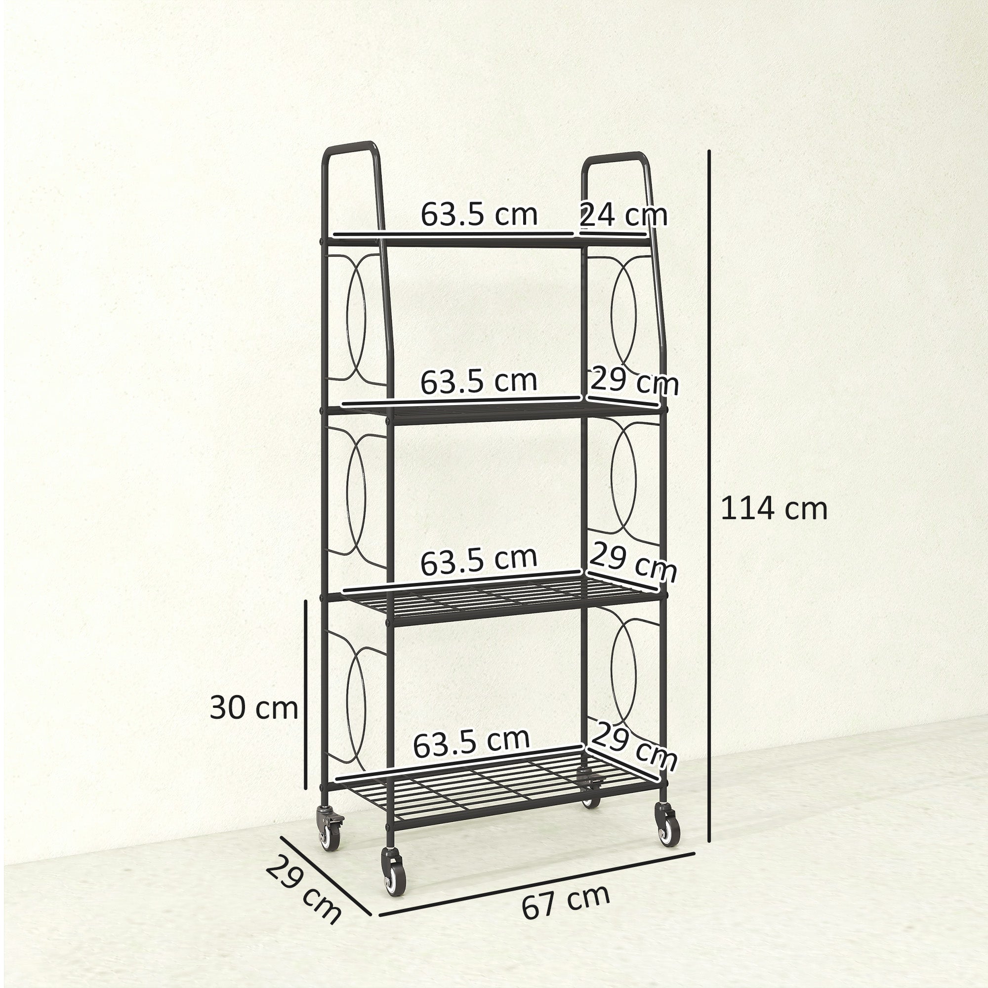 Outsunny 4-Tier Metal Plant Stand, Heavy Duty Ladder Shelf Potted Plants Display Rack with Lockable Wheels