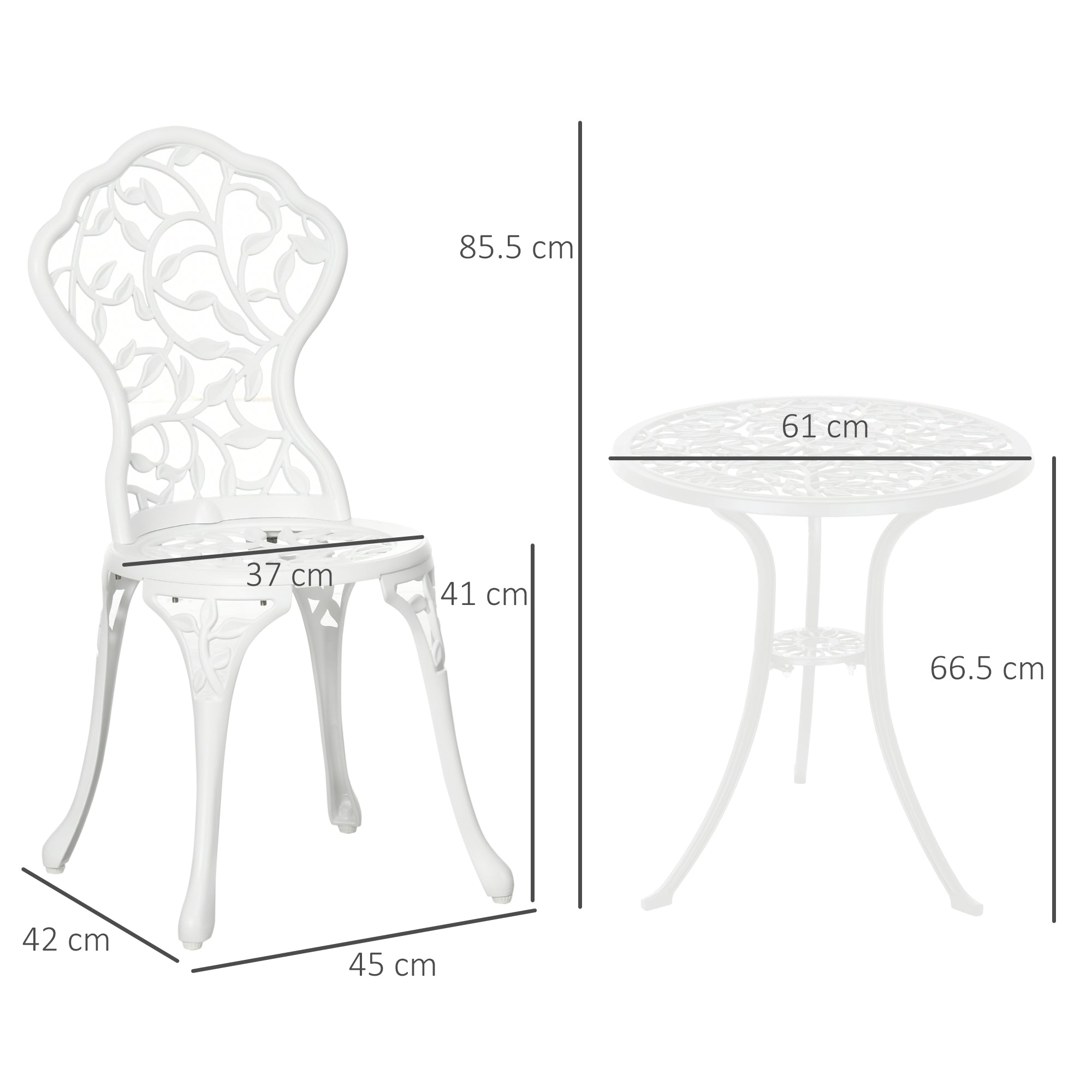Outsunny 3 Pcs Aluminium Bistro Set Garden Furniture Dining Table Chairs Antique Outdoor Seat Patio Seater White - North Peak Garden Furniture