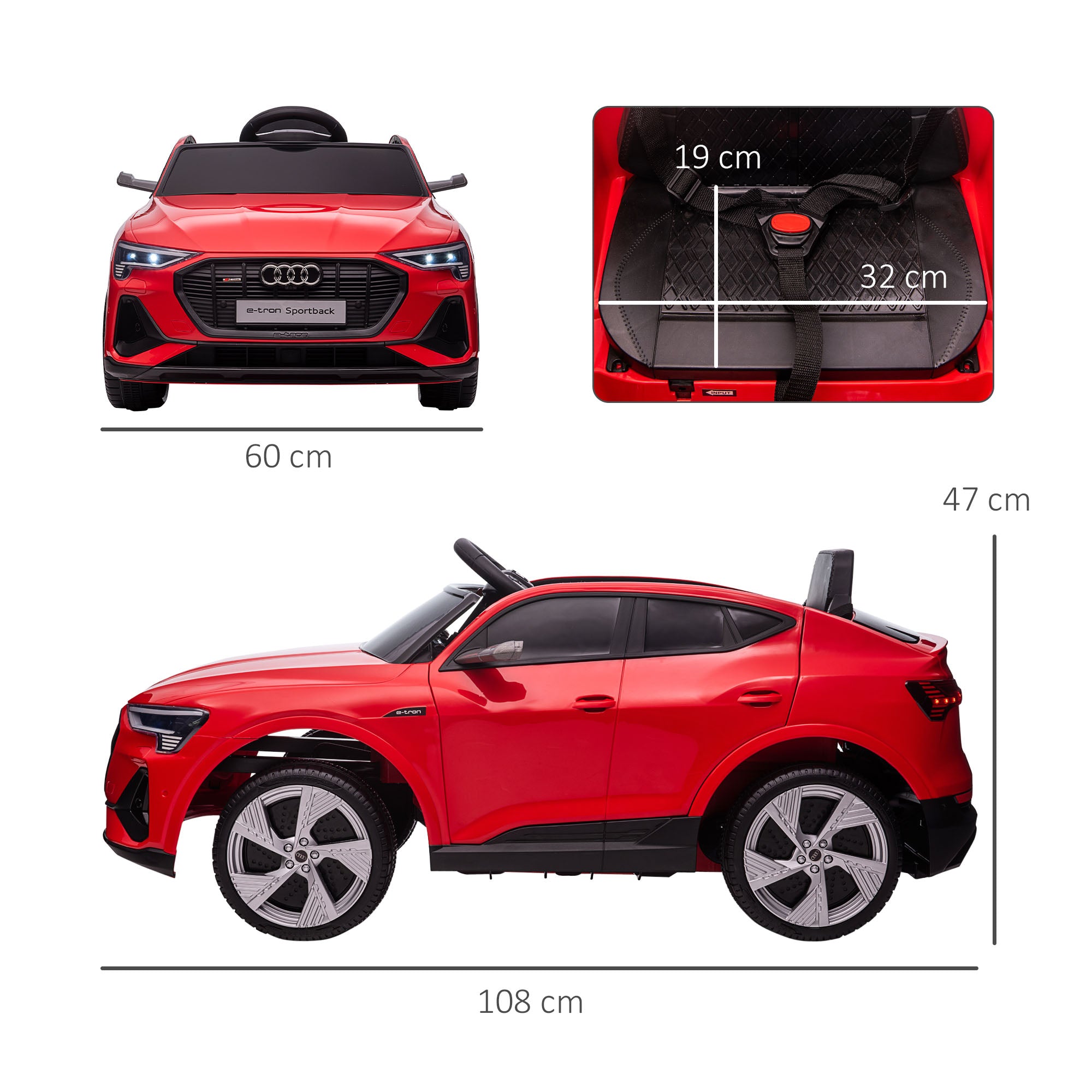 HOMCOM Audi E-tron Licensed 12V Kids Electric Ride On Car with Parental Remote Music Lights MP3 Suspension Wheels for 3-5 Years Red - North Peak Garden Furniture