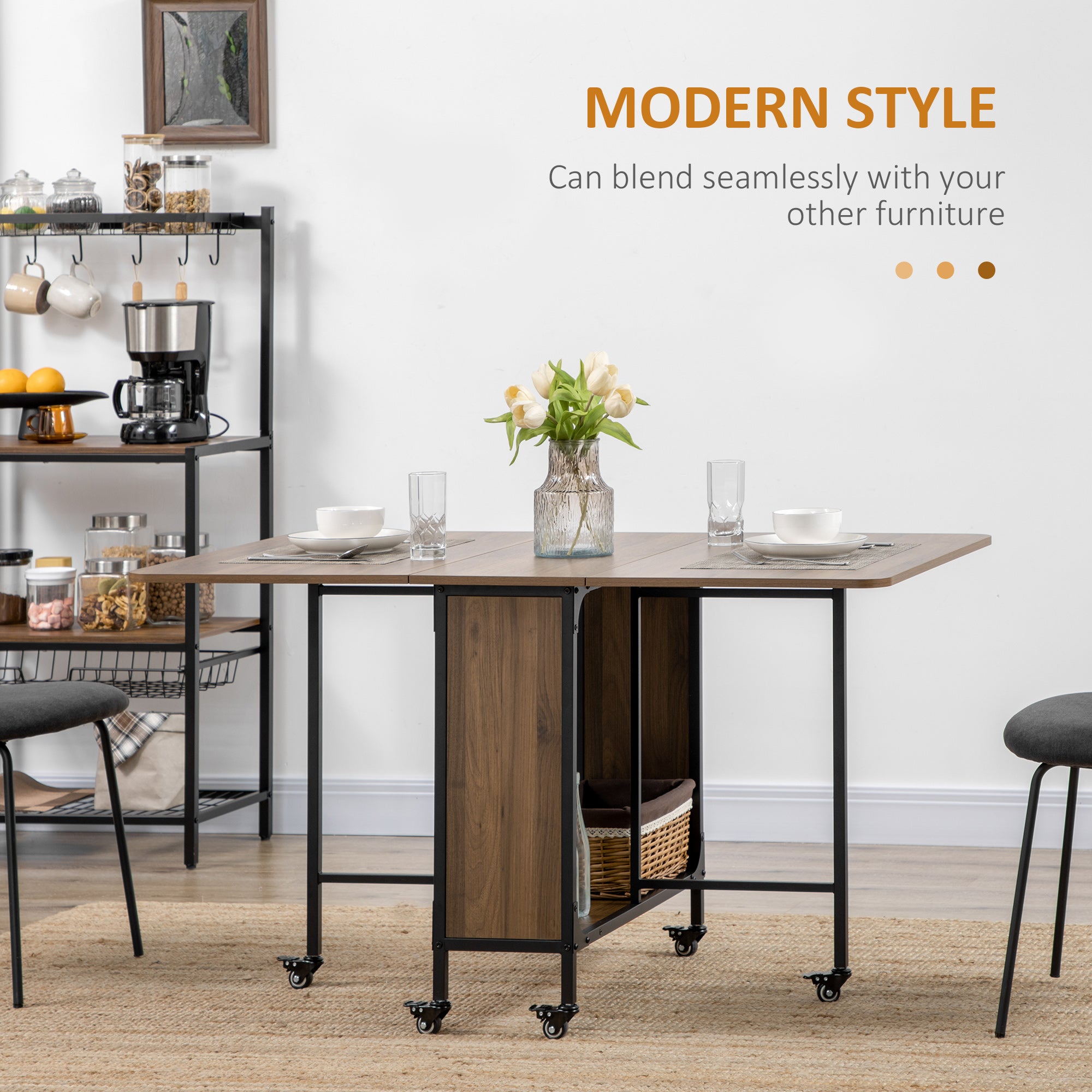 HOMCOM Six-Person Drop Leaf Dining Table - Brown/Black - North Peak Garden Furniture