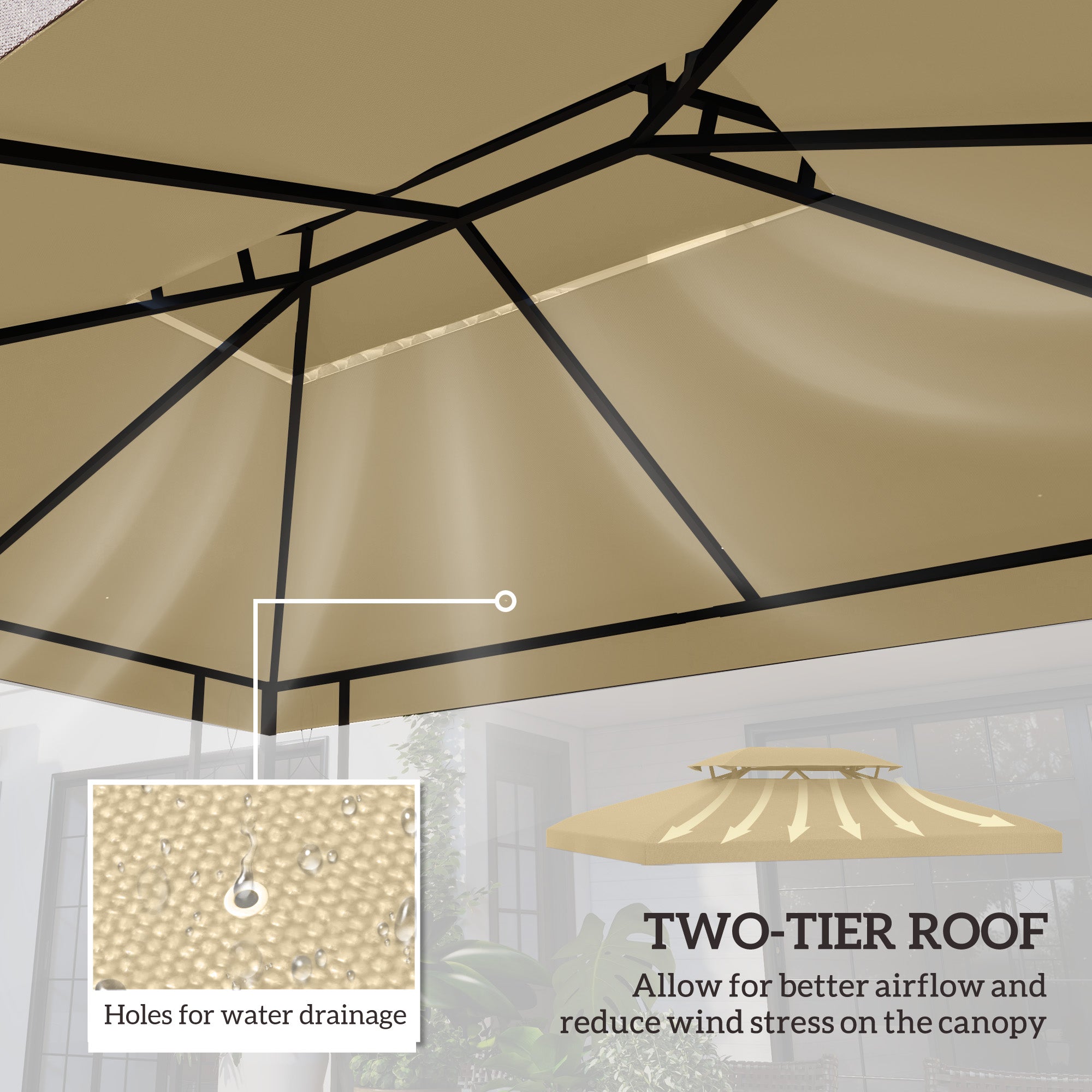 Outsunny Gazebo Roof Replacement, for 3 x 4m Frames - Cream - North Peak Garden Furniture