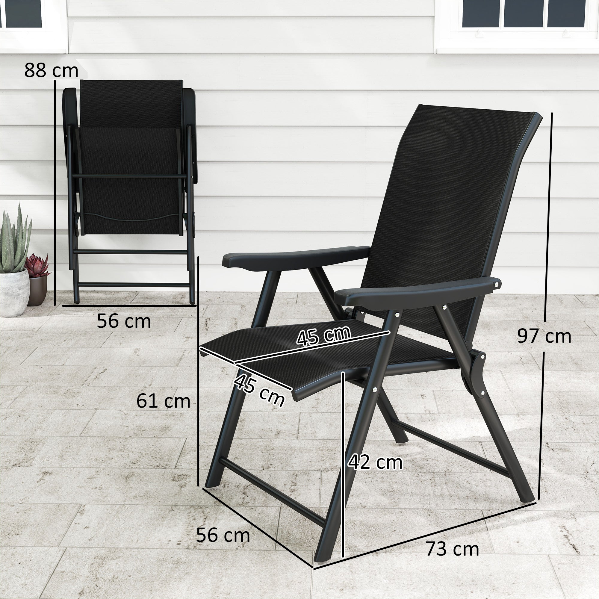 Outsunny Set of Two Folding Outdoor Chairs - Black - North Peak Garden Furniture