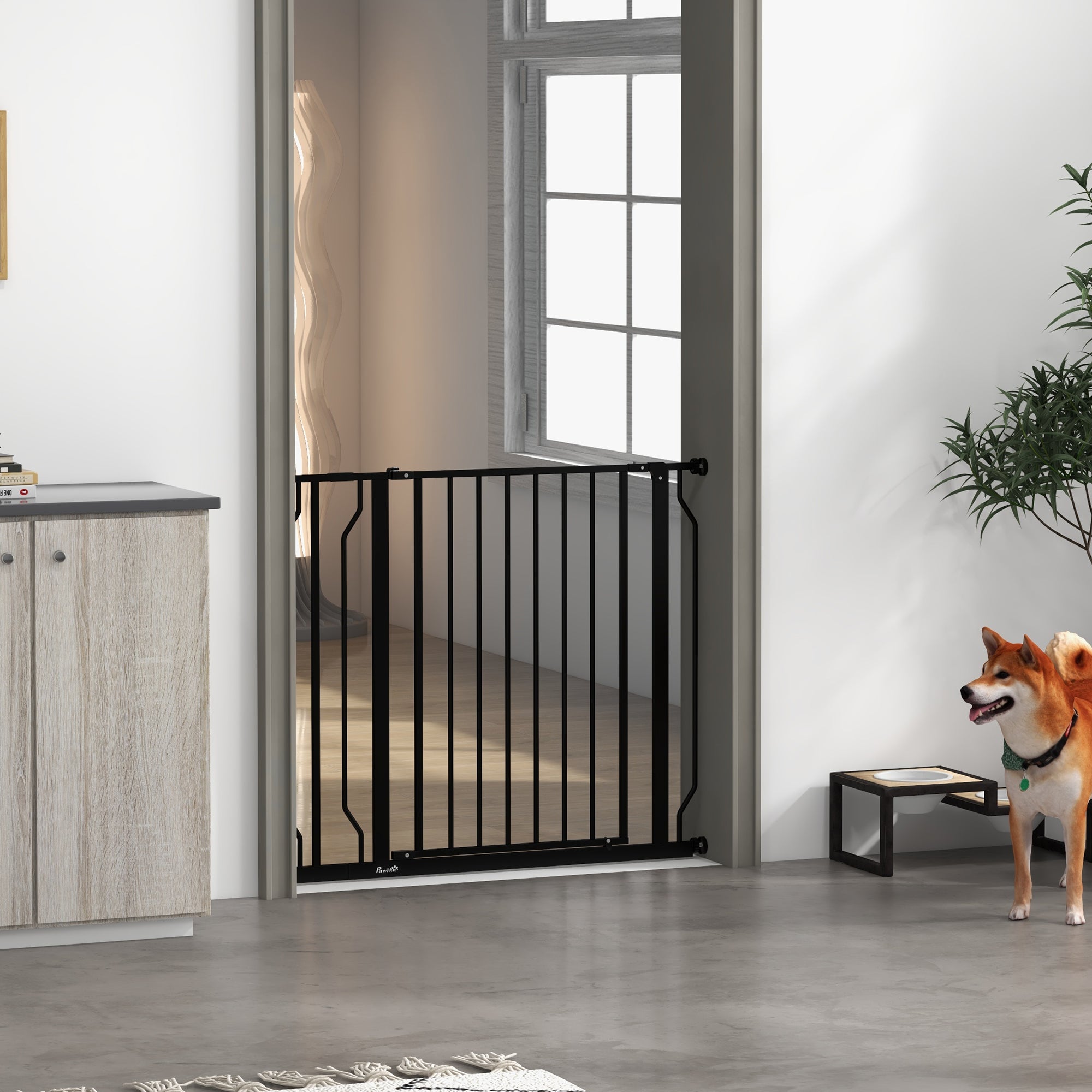 PawHut Wide Dog Safety Gate, with Door Pressure, for Doorways, Hallways, Staircases - Black - North Peak Garden Furniture