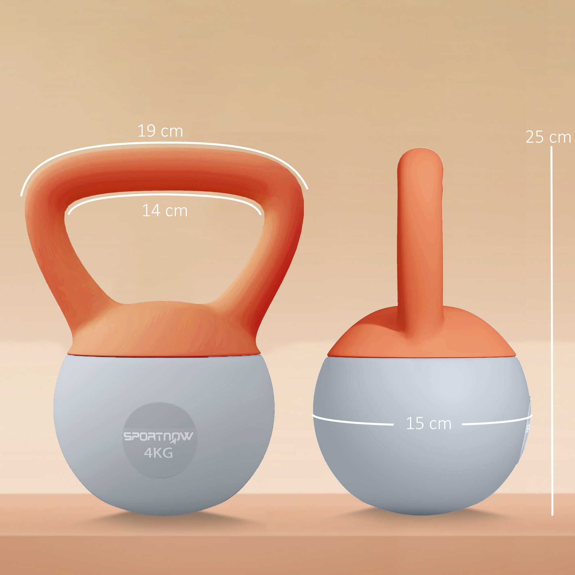 SPORTNOW Soft Kettlebell, 4kg Kettle Bell with Non-Slip Handle for Home Gym Weight Lifting and Strength Training, Orange and Grey - North Peak Garden Furniture