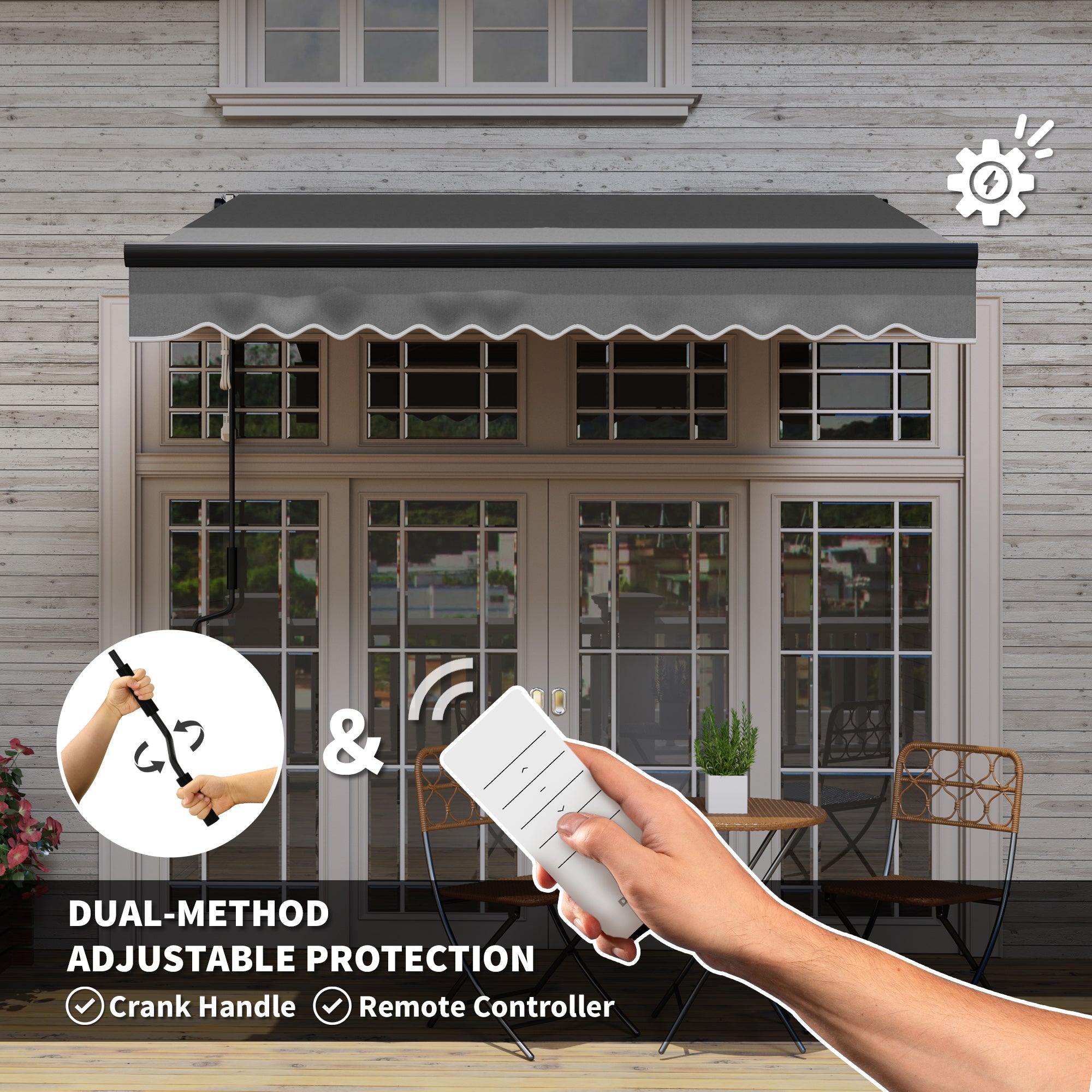 Outsunny 2.5 x 2m Electric Awning with LED Light and Remote Controller, Aluminium Frame DIY Retractable Awning, UV50+ Sun Shade Canopy for Garden Patio Deck Door Window, Dark Grey - North Peak Garden Furniture