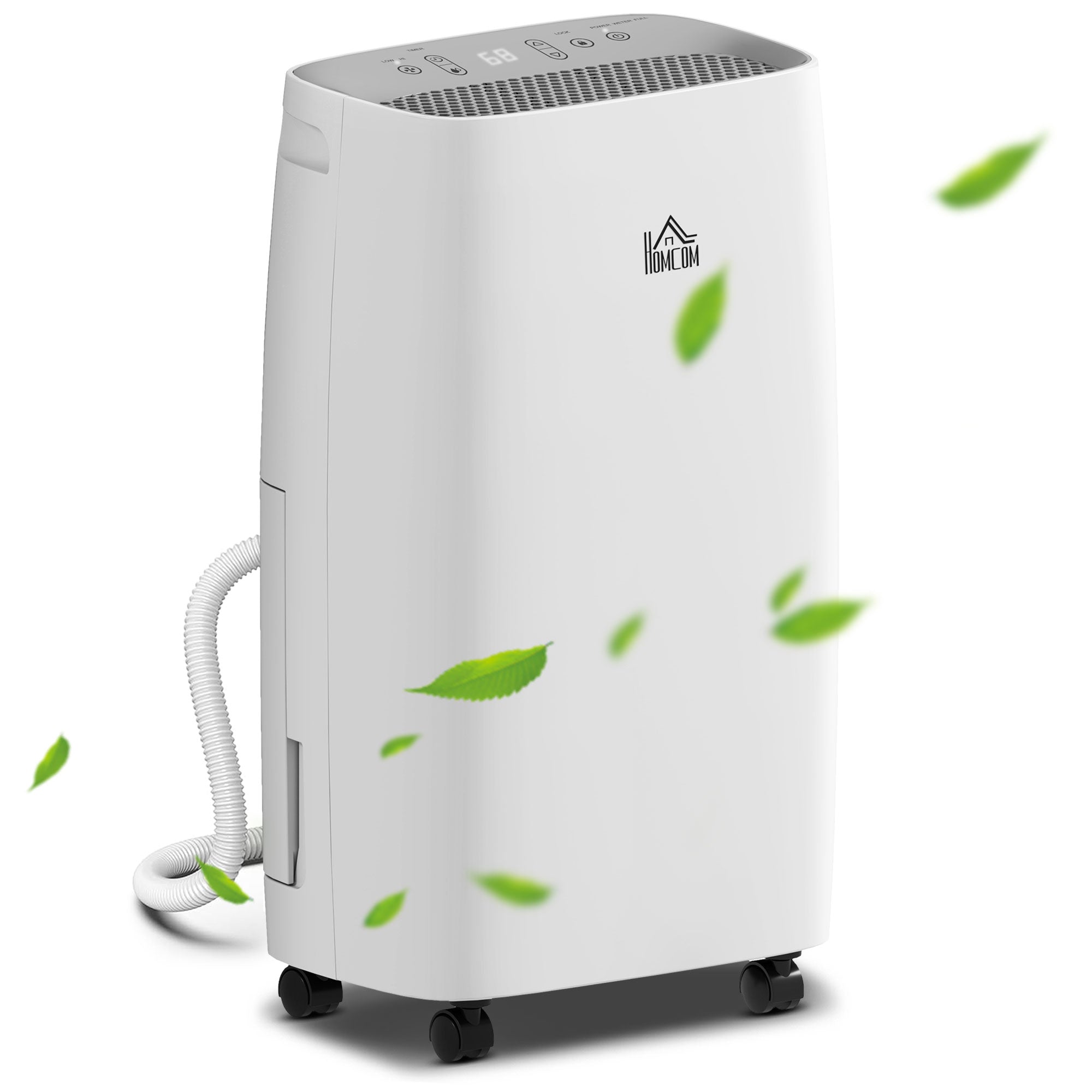 HOMCOM 12L/Day Dehumidifier with Continuous Drainage, 2.5L Water Tank, 24H Timer, Humidity Display, for Home Damp, Condensation, Mould and Laundry Drying, White - North Peak Garden Furniture